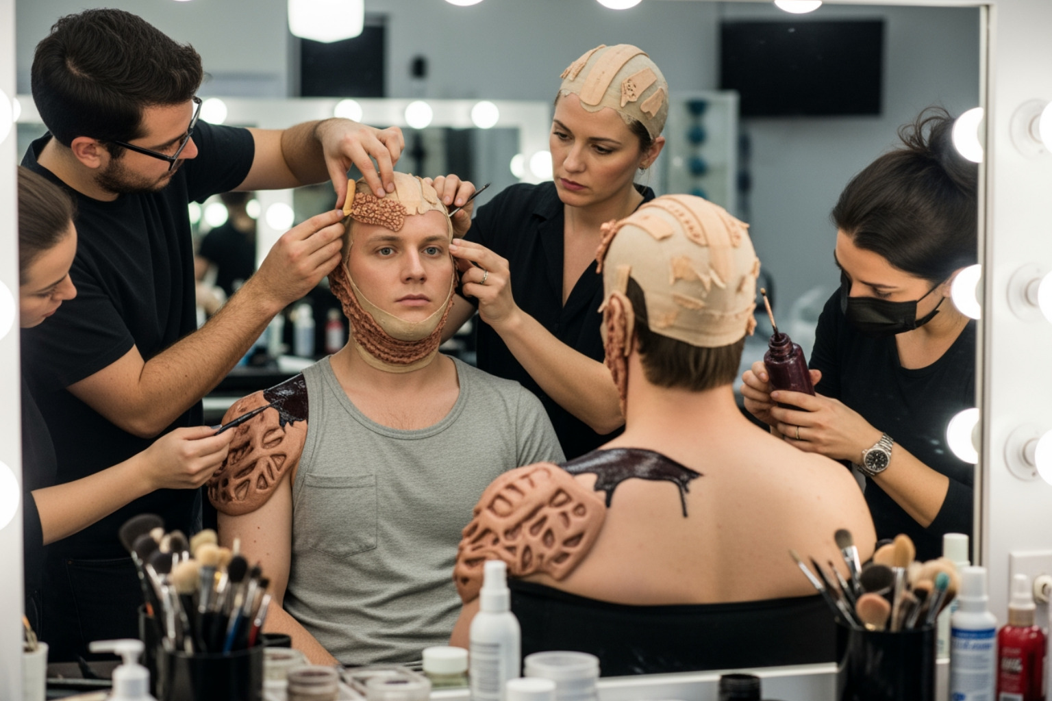 Jamie Campbell Bower in the Vecna makeup chair - jamie campbell bower Jamie Campbell Bower in the Vecna makeup chair - jamie campbell bower
