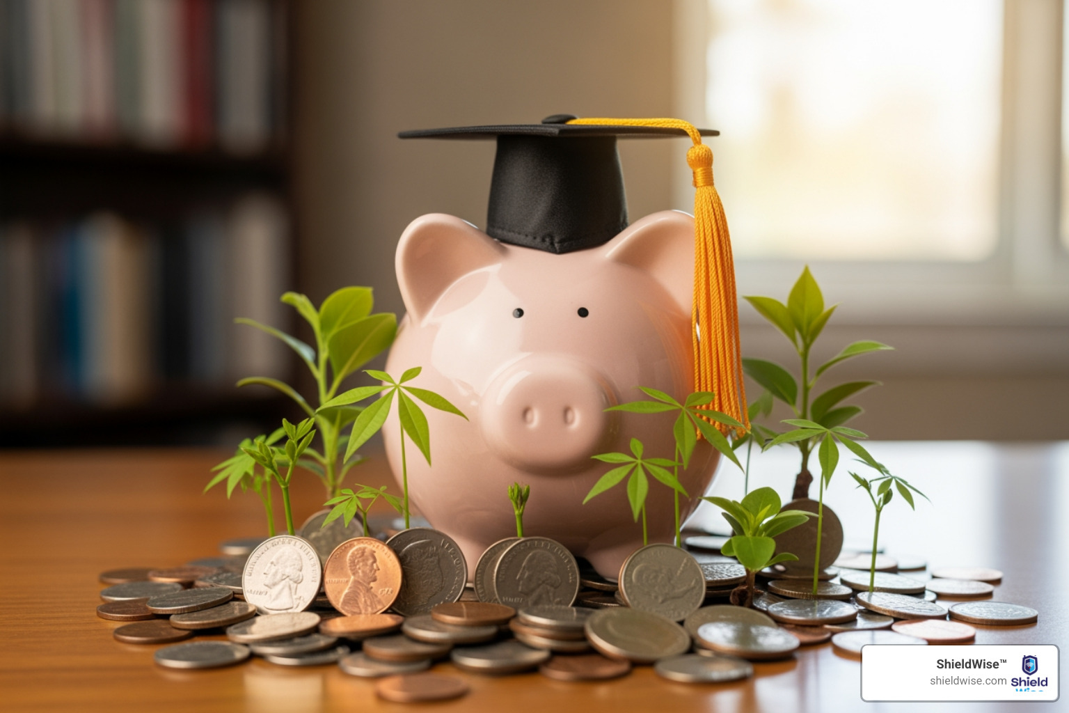 piggy bank with a graduation cap, showing growth - iul policy for children education planning