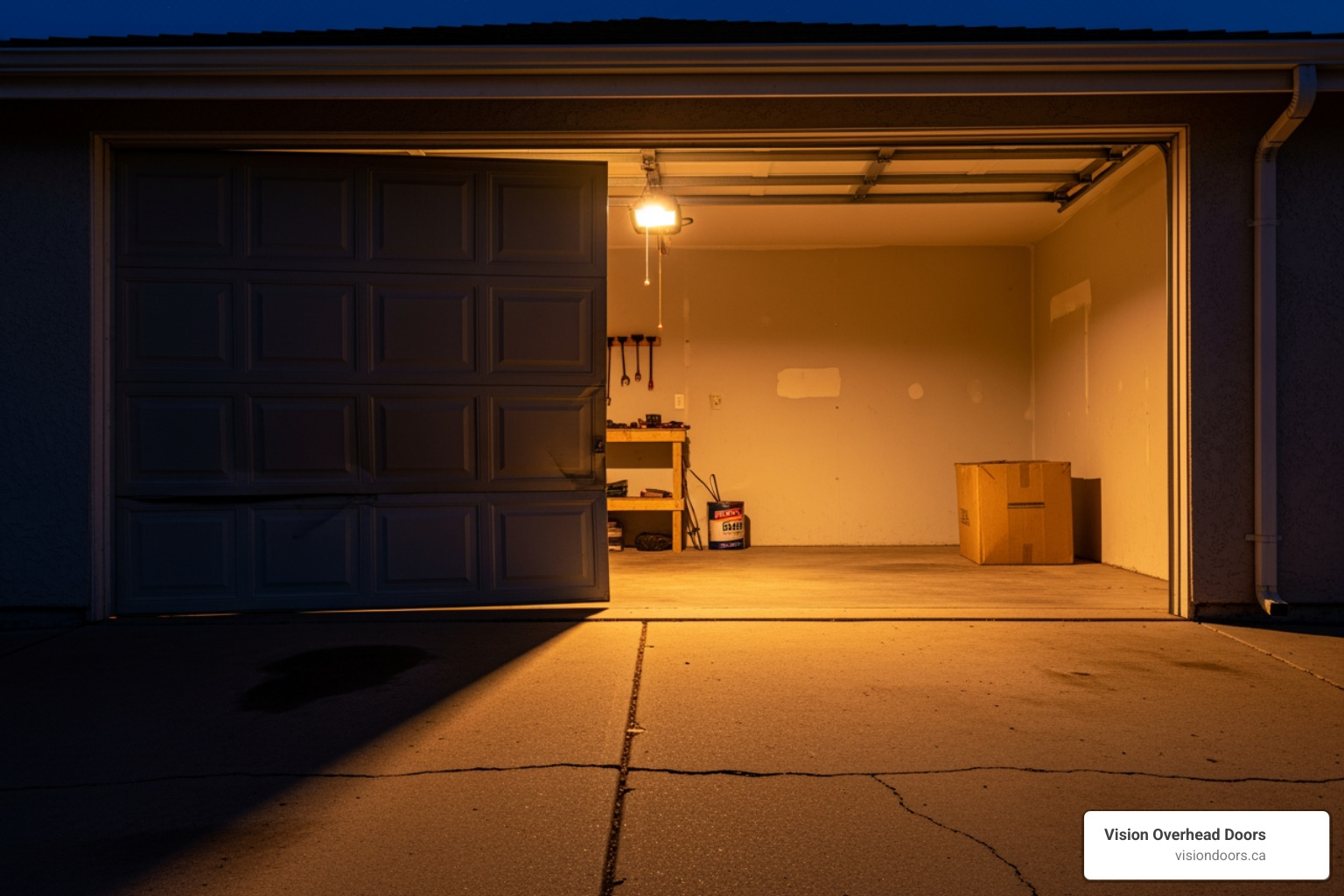 infographic showing three critical signs of a garage door emergency: a door stuck halfway open exposing home interior, a broken spring with visible gap in coil, and a door severely off-track with bent rails - 24 hour emergency garage door services in kelowna, bc infographic showing three critical signs of a garage door emergency: a door stuck halfway open exposing home interior, a broken spring with visible gap in coil, and a door severely off-track with bent rails - 24 hour emergency garage door services in kelowna, bc