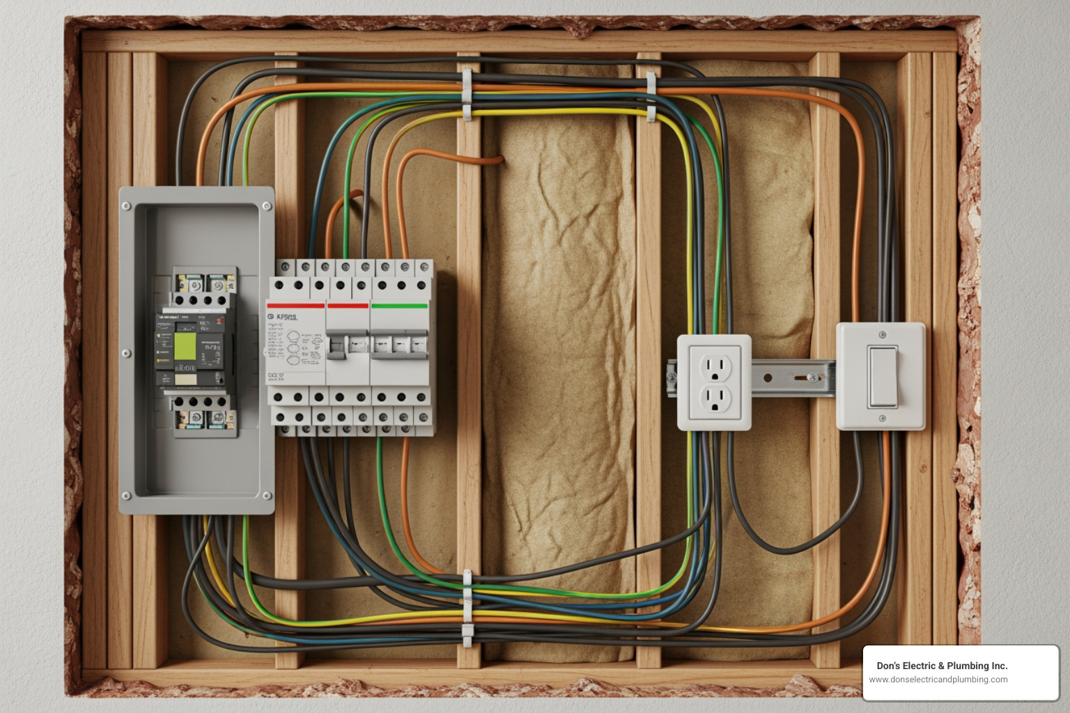 Infographic showing home electrical system components including the main service panel, circuit breakers, wiring throughout the home, outlets, switches, and grounding system, with labels indicating when each component may need repair or replacement - home electric repair in wells, ny Infographic showing home electrical system components including the main service panel, circuit breakers, wiring throughout the home, outlets, switches, and grounding system, with labels indicating when each component may need repair or replacement - home electric repair in wells, ny