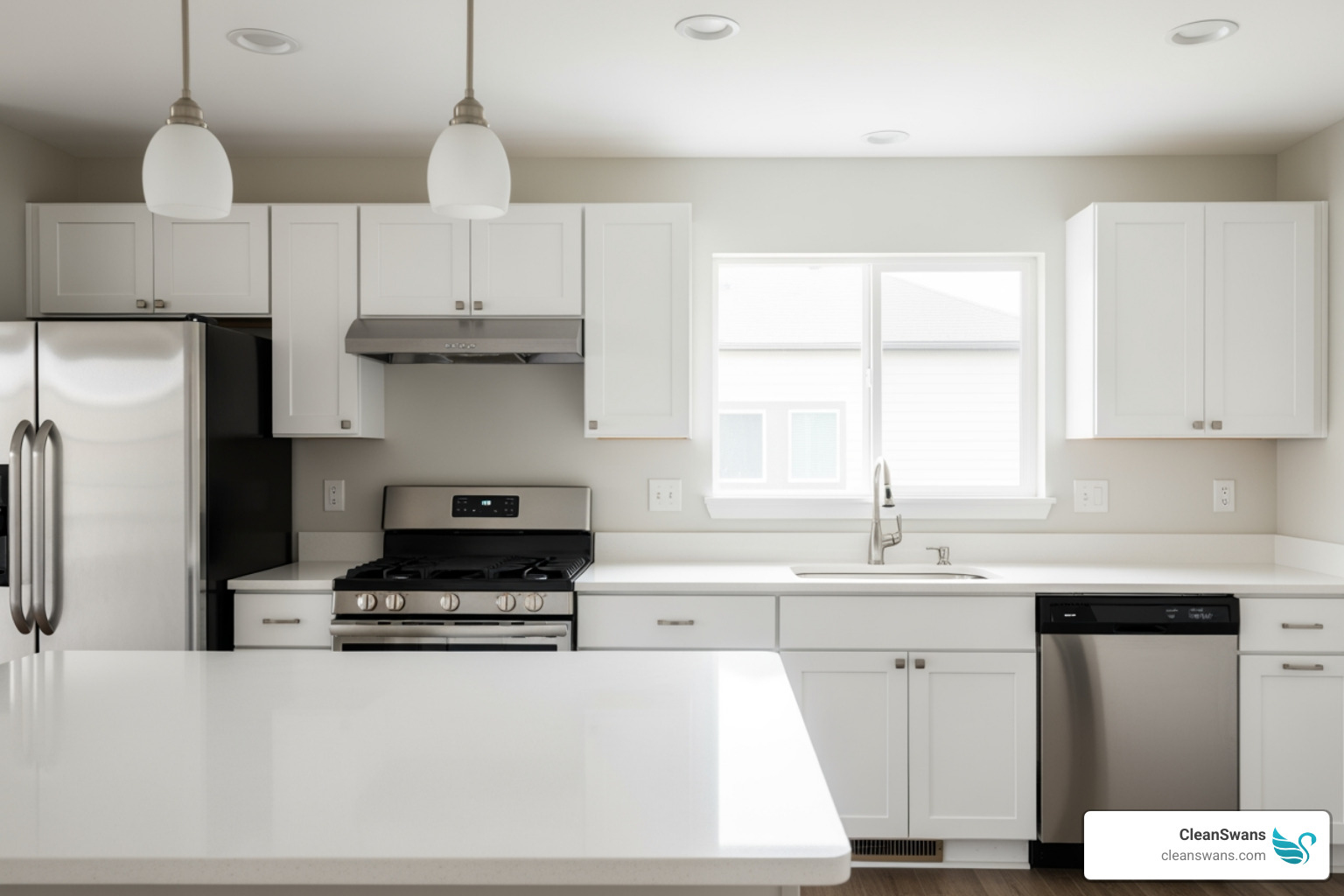 an empty, sparkling clean kitchen after a move-out service - residential cleaning service in maryland an empty, sparkling clean kitchen after a move-out service - residential cleaning service in maryland