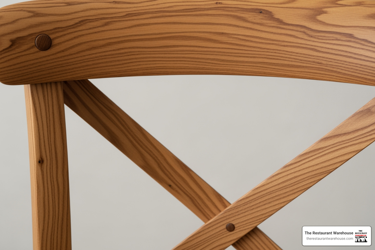 Close-up of solid Elm timber cross back chair showing wood grain and finish. - Cross back chairs