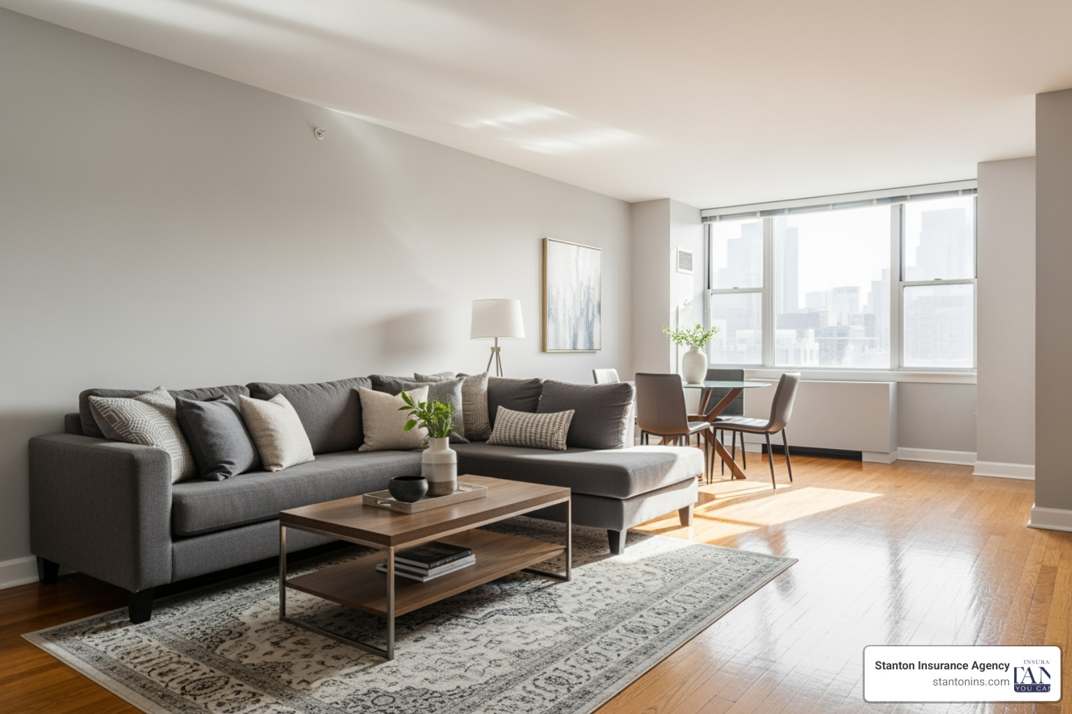 condo unit interior showing individual elements covered by HO-6 insurance like flooring, paint, and furniture - condo insurance coverage for water damage