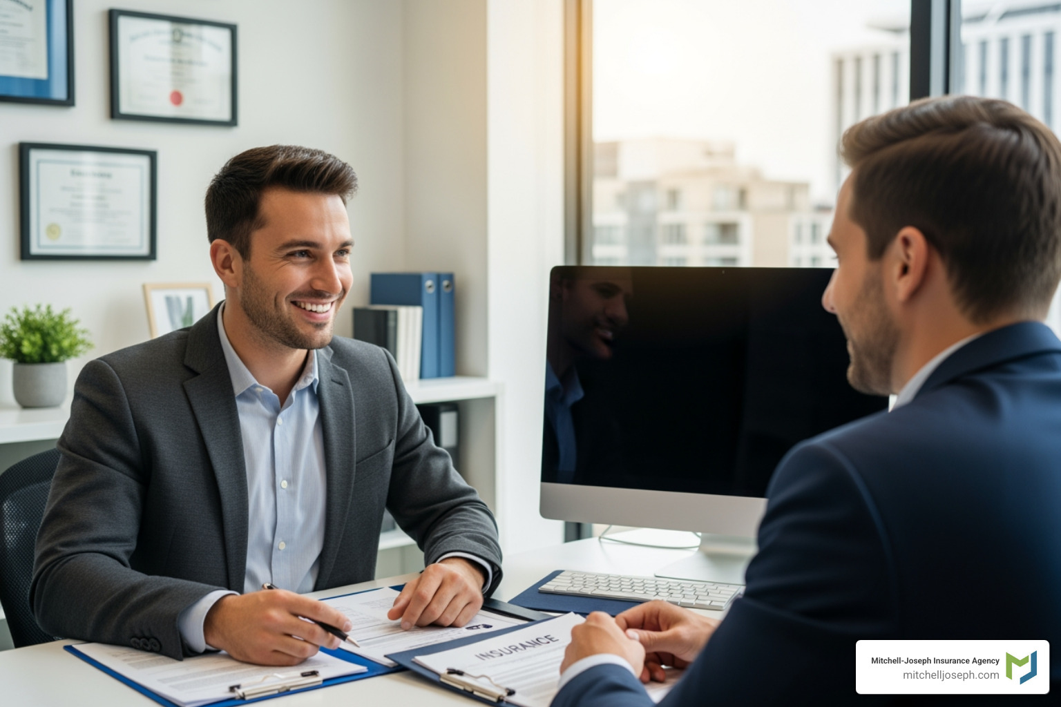 friendly insurance agent meeting with a client - Motorcycle insurance Rochester friendly insurance agent meeting with a client - Motorcycle insurance Rochester