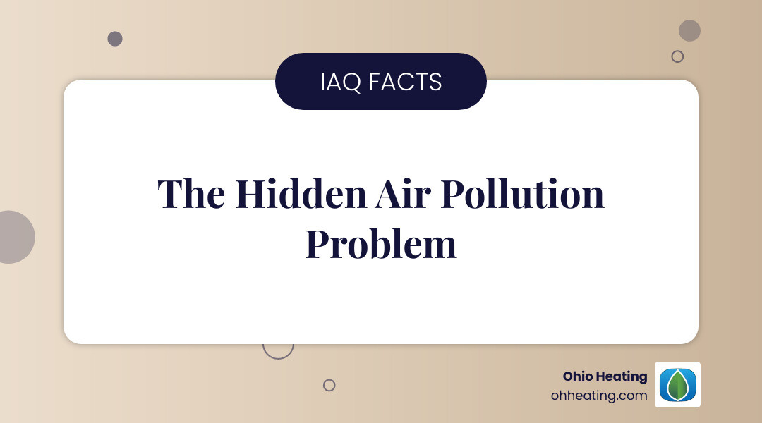 infographic showing indoor air is 2-5x more polluted than outdoor air, 90% of time spent indoors, and key health risks including respiratory issues, headaches, and long-term diseases - Indoor air quality infographic simple-info-landscape-card