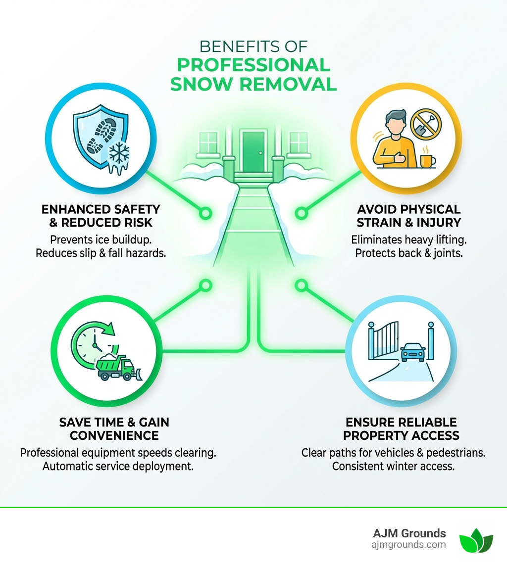 Infographic explaining the benefits of professional snow removal - Residential snow removal Burlington infographic 