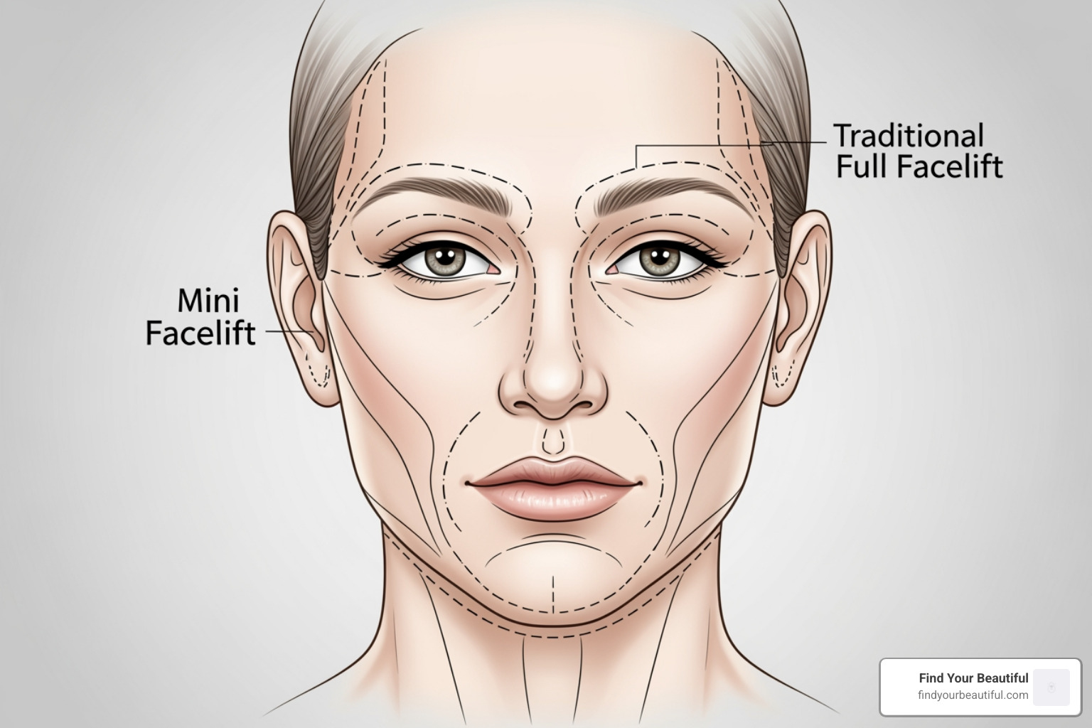 difference in incision lines between a mini and a full facelift - mini facelift san antonio