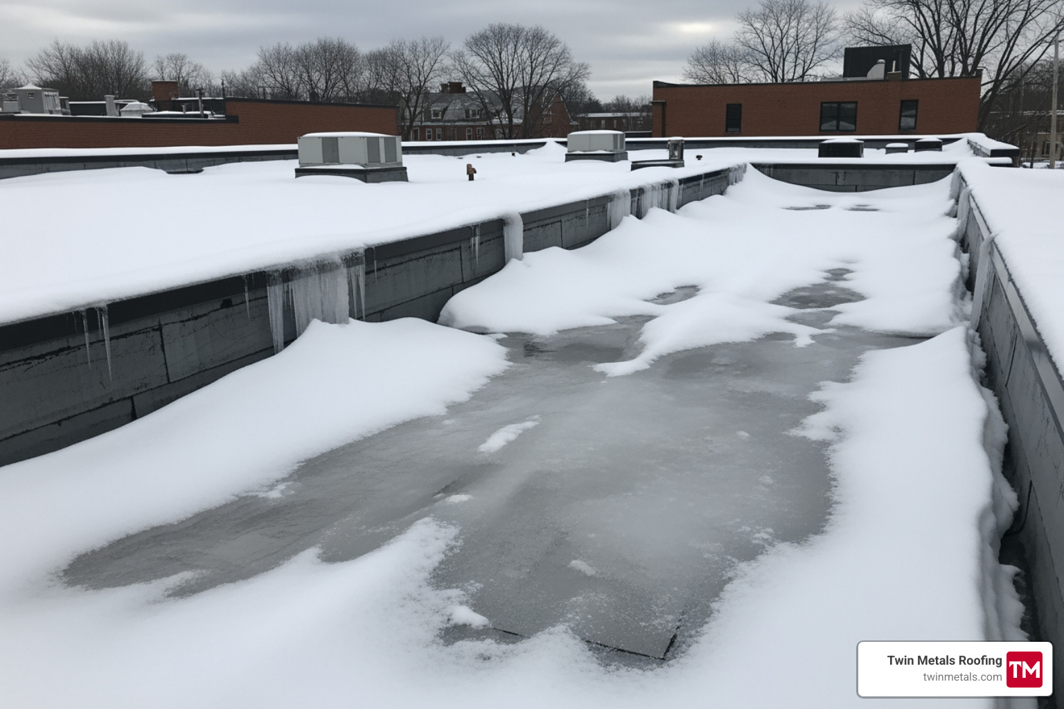 snow-covered commercial roof in New England - local commercial roofing companies snow-covered commercial roof in New England - local commercial roofing companies