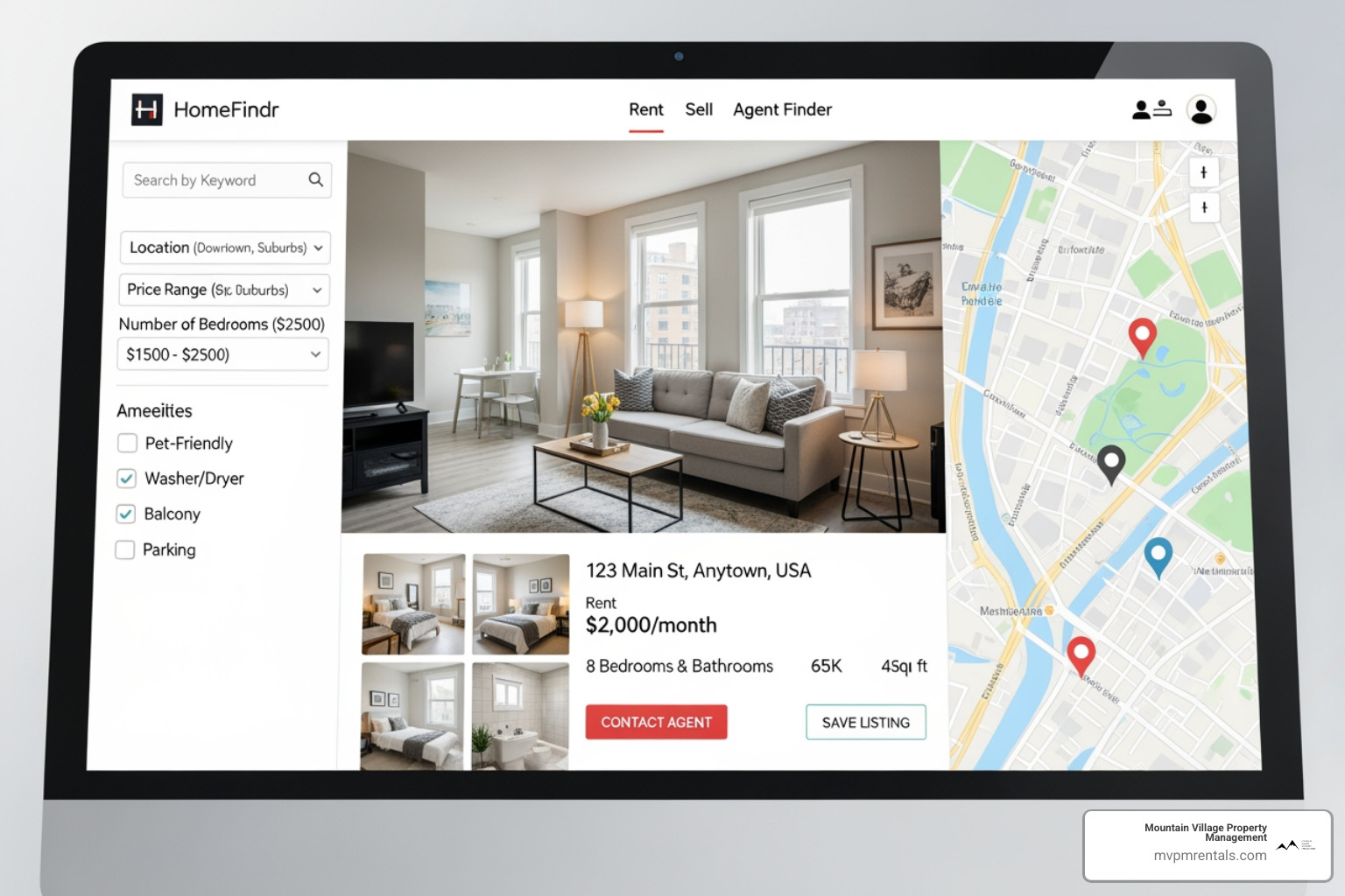 computer screen showing a rental listing website - houses for rent in three forks mt