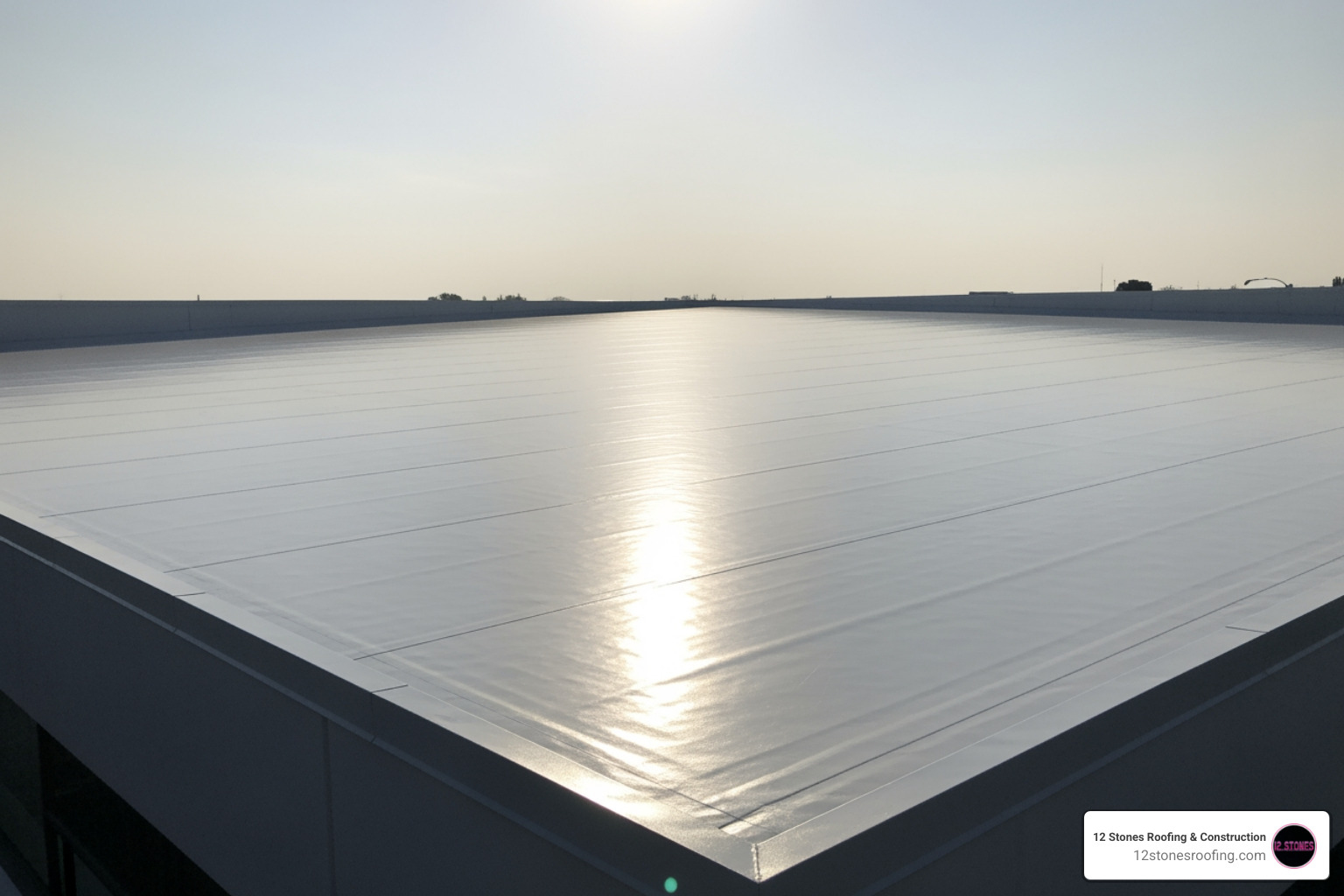 A pristine white EPDM roof reflecting sunlight - epdm in construction