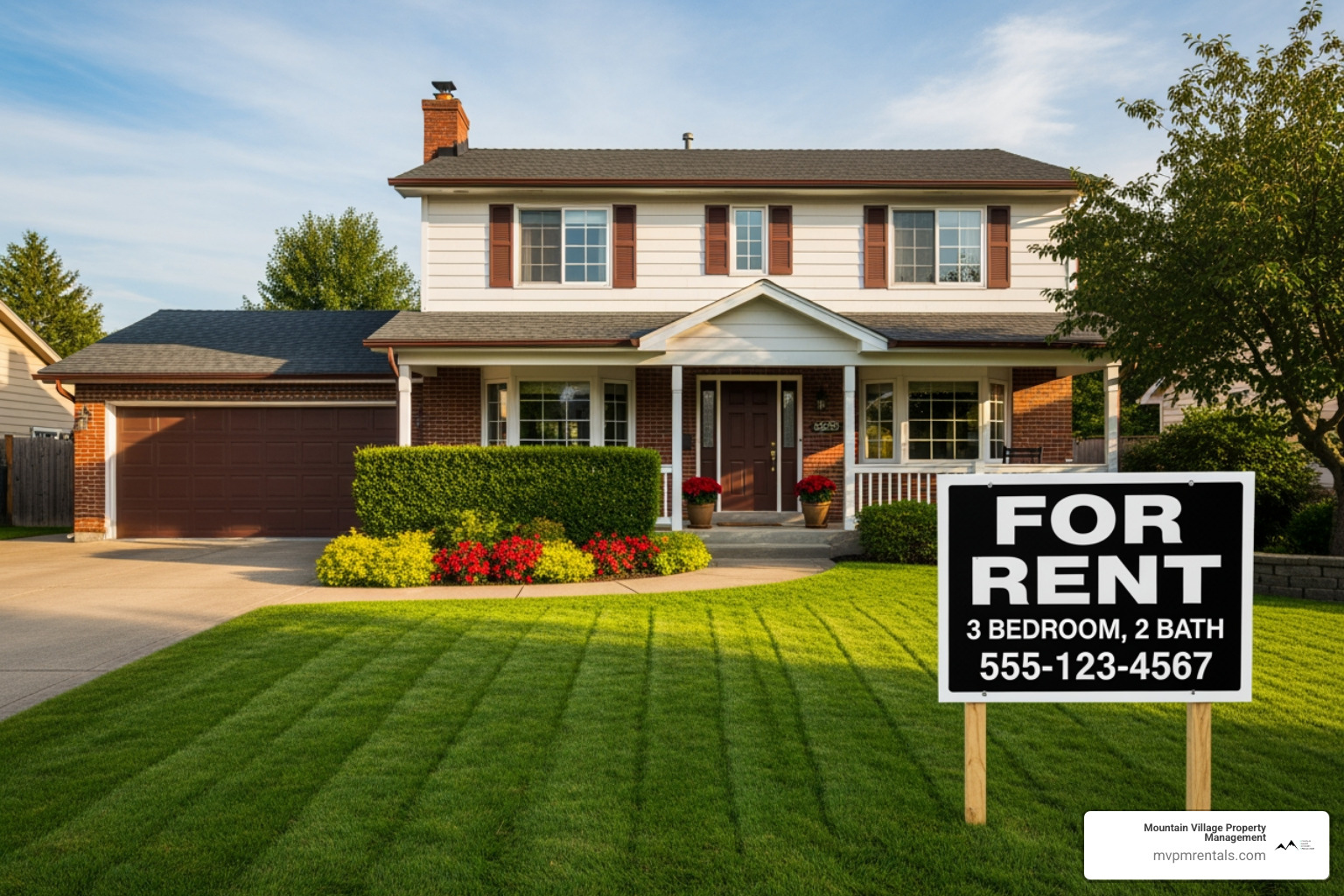 A "For Rent" sign in front of a well-maintained house - rental agencies bozeman montana