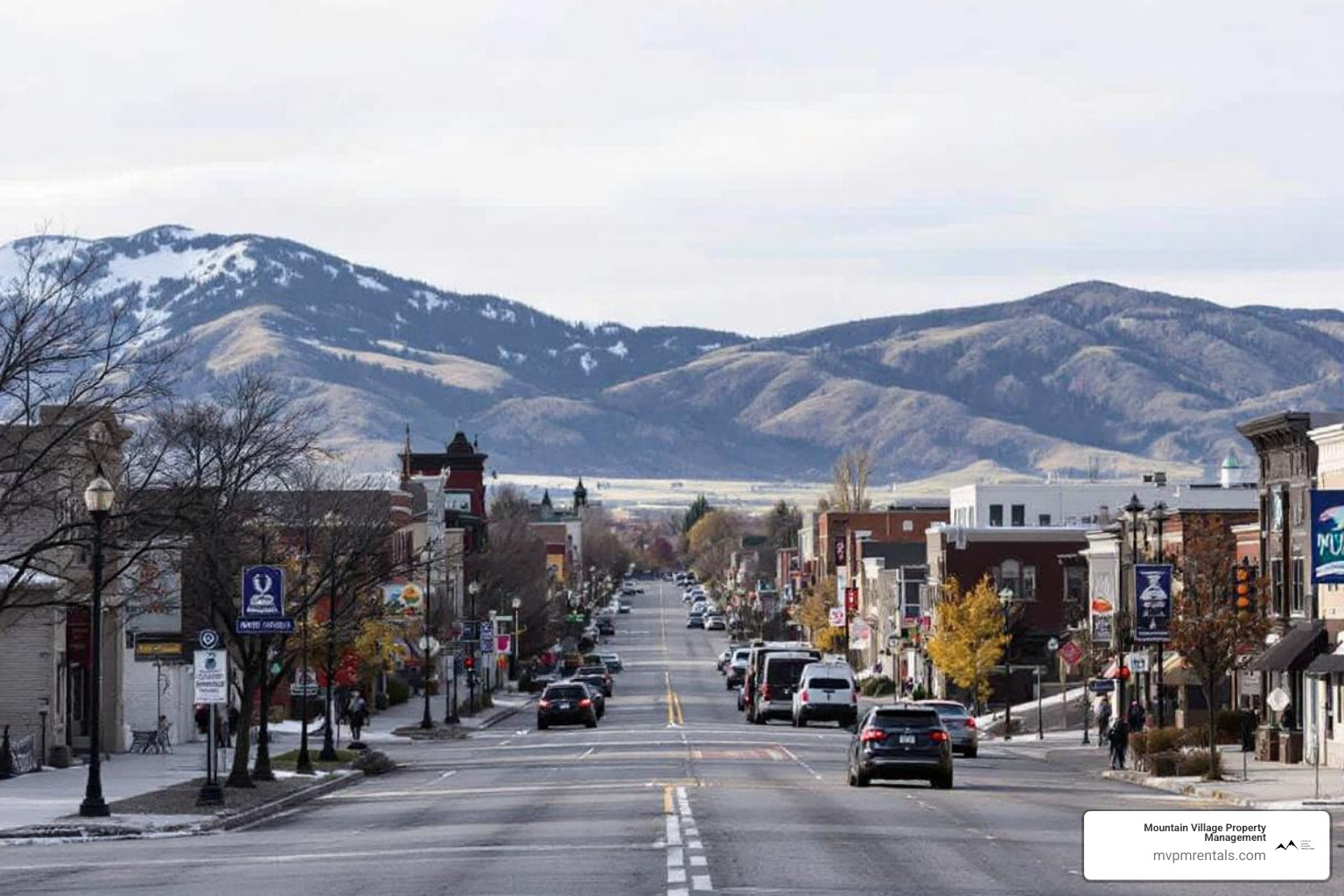 Downtown Bozeman with the MSU campus in the background - rental agencies bozeman montana