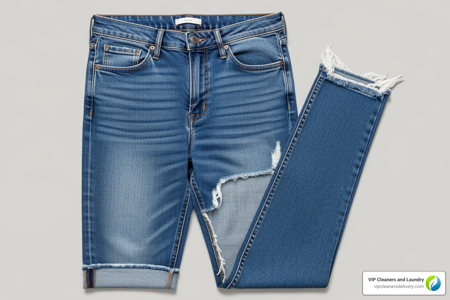 pair of jeans with one leg hemmed and the other unhemmed - clothing alterations san diego pair of jeans with one leg hemmed and the other unhemmed - clothing alterations san diego