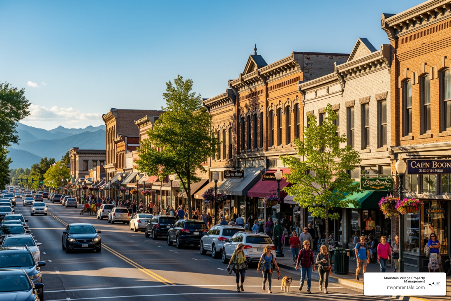 Busy Main Street in downtown Bozeman - Bozeman rental market