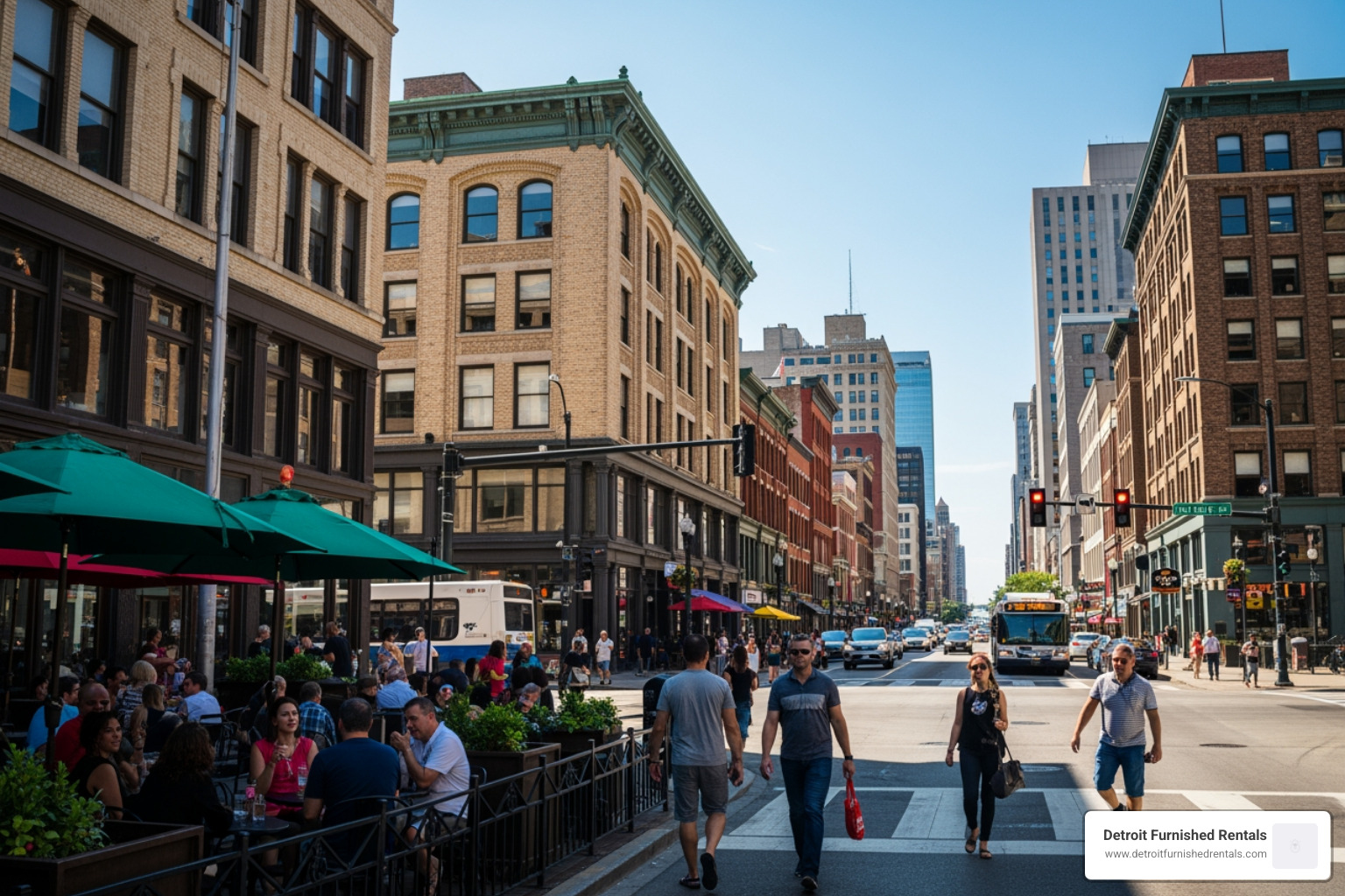 vibrant street scene in downtown detroit with historic buildings and people enjoying outdoor cafes - apartments for rent downtown detroit mi vibrant street scene in downtown detroit with historic buildings and people enjoying outdoor cafes - apartments for rent downtown detroit mi