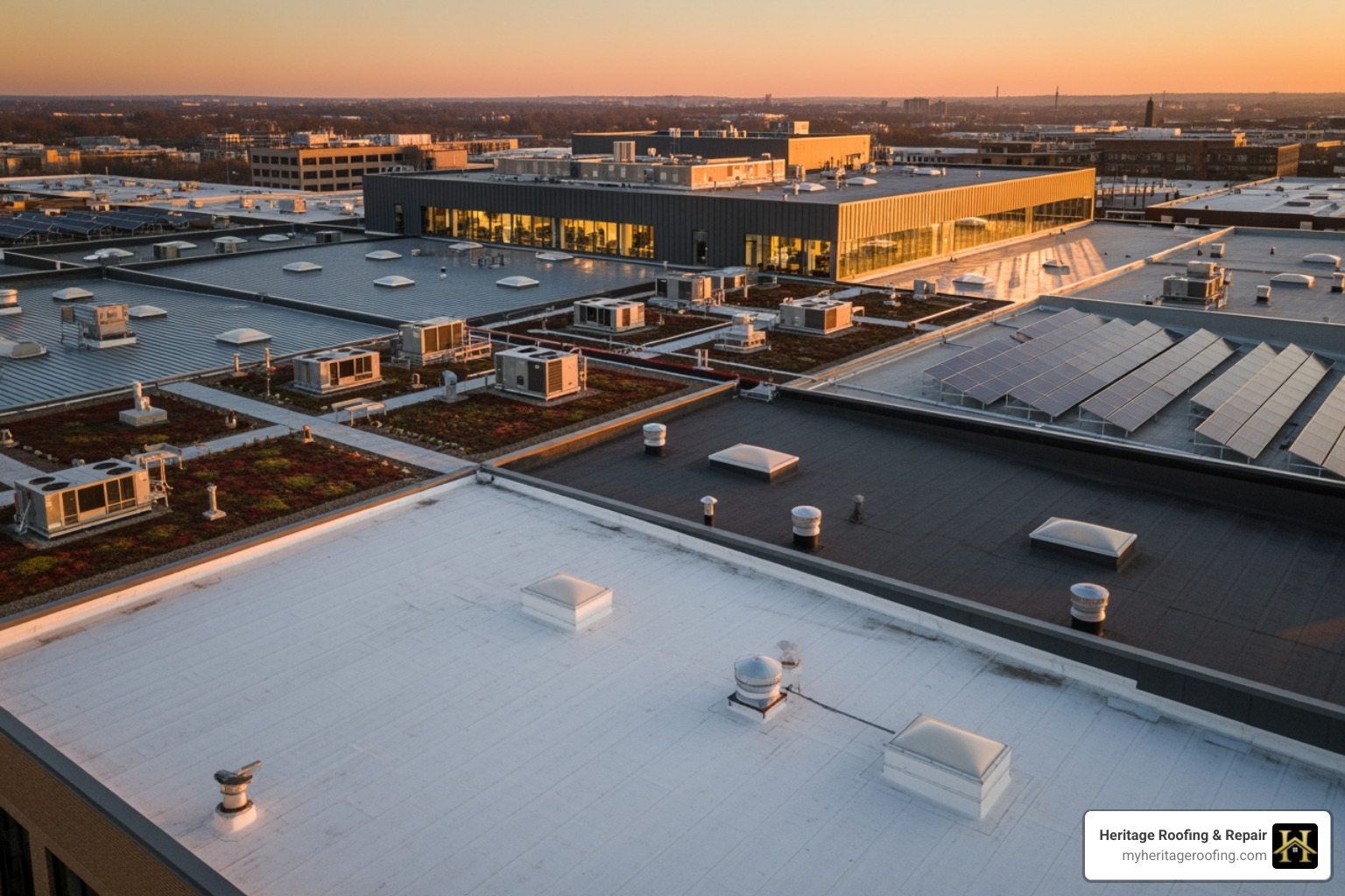 Cross-section of a commercial roof showing various layers - commercial roof systems