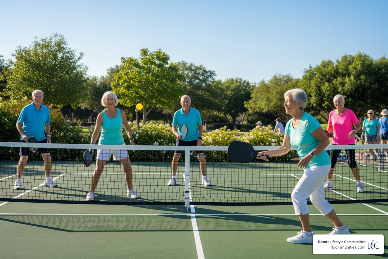 seniors playing pickleball - active retirement communities san antonio tx