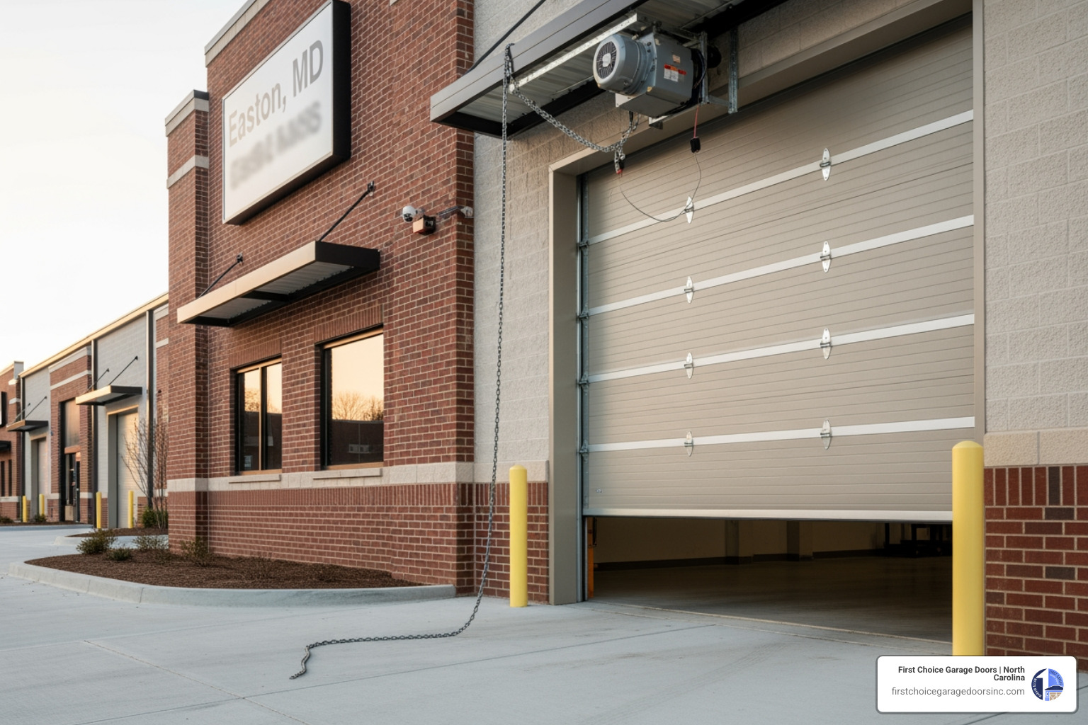 Infographic showing the workflow of selecting a commercial garage door opener: assess door weight and usage frequency, choose duty cycle rating, select operator type based on door style, verify safety compliance, consider smart features and battery backup, schedule professional installation - commercial garage door openers in easton, md Infographic showing the workflow of selecting a commercial garage door opener: assess door weight and usage frequency, choose duty cycle rating, select operator type based on door style, verify safety compliance, consider smart features and battery backup, schedule professional installation - commercial garage door openers in easton, md