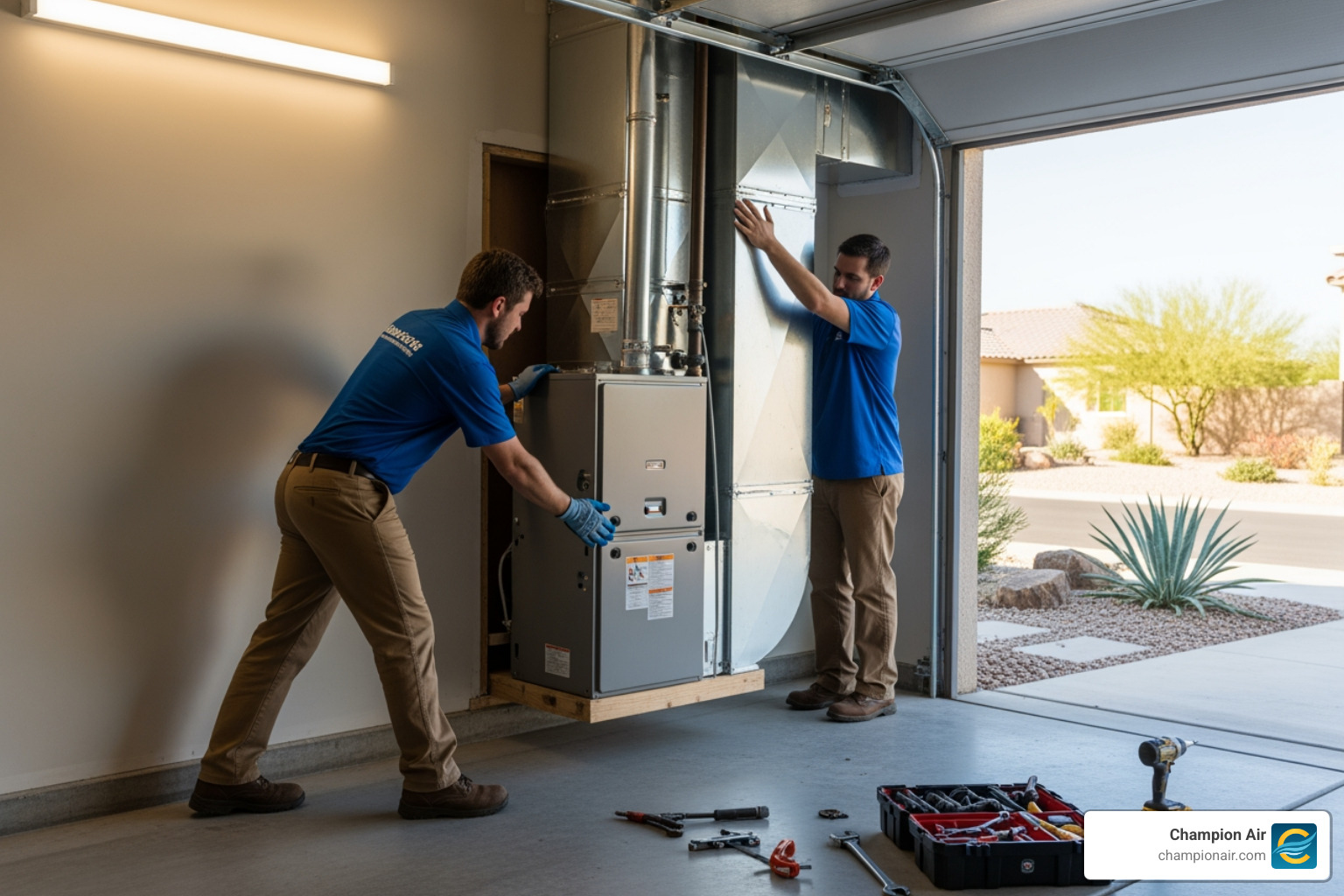 Infographic showing 5 key signs your furnace needs replacement: 1) Age over 15 years, 2) Frequent costly repairs, 3) Rising energy bills without usage changes, 4) Uneven heating across rooms, 5) Strange noises like banging or rattling - furnace installation best in chandler, az