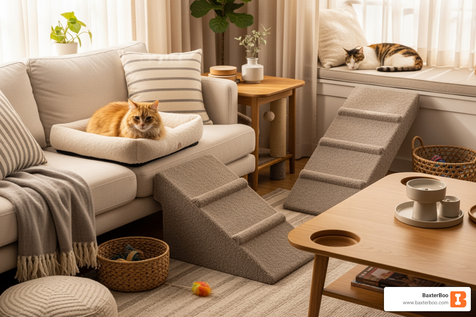 comfortable cat-friendly home with ramps and soft bedding - arthritis medicine for cats