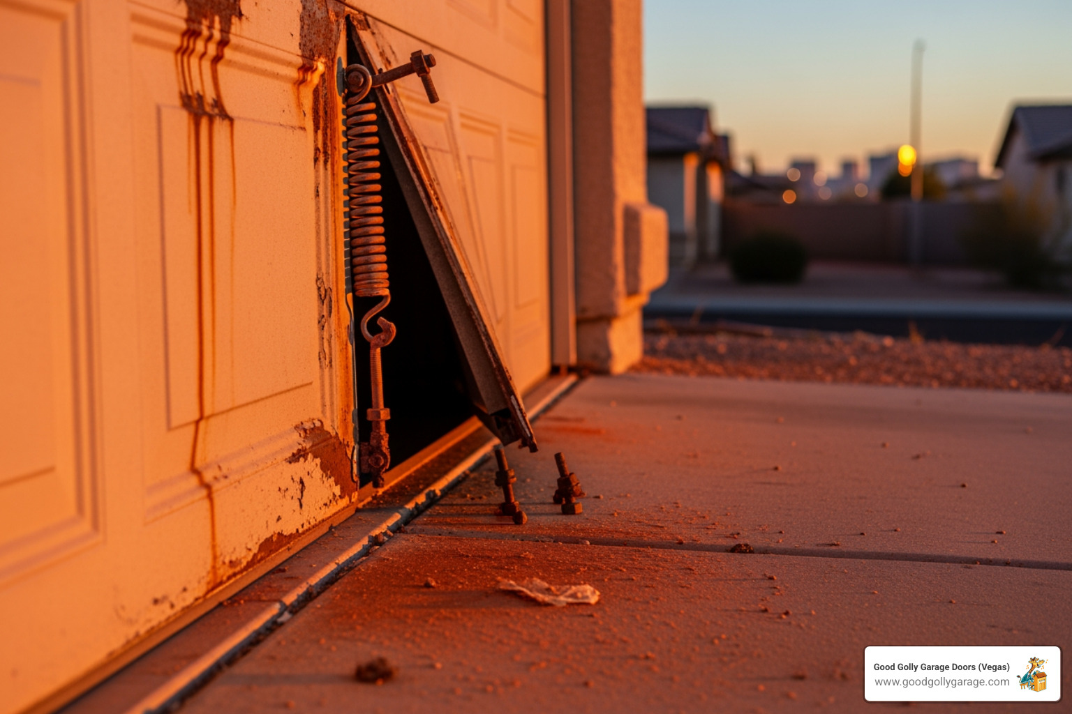 Infographic showing the top 5 causes of a loud garage door: worn rollers creating squeaking, rusty springs causing grinding, loose hardware producing rattling, misaligned tracks making banging sounds, and failing opener motors straining under load, with visual icons for each cause and brief descriptions of symptoms - why is my loud garage door north las vegas nv Infographic showing the top 5 causes of a loud garage door: worn rollers creating squeaking, rusty springs causing grinding, loose hardware producing rattling, misaligned tracks making banging sounds, and failing opener motors straining under load, with visual icons for each cause and brief descriptions of symptoms - why is my loud garage door north las vegas nv