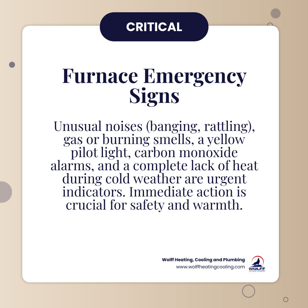 Infographic showing 5 critical furnace emergency warning signs: 1. Strange banging or rattling noises from the furnace cabinet, 2. Smell of gas or persistent burning odor, 3. Yellow or flickering pilot light instead of steady blue flame, 4. Carbon monoxide detector alarm sounding, 5. Complete loss of heat when outdoor temperatures are below freezing - emergency furnace repair in bernalillo, nm infographic simple-info-card Infographic showing 5 critical furnace emergency warning signs: 1. Strange banging or rattling noises from the furnace cabinet, 2. Smell of gas or persistent burning odor, 3. Yellow or flickering pilot light instead of steady blue flame, 4. Carbon monoxide detector alarm sounding, 5. Complete loss of heat when outdoor temperatures are below freezing - emergency furnace repair in bernalillo, nm infographic simple-info-card