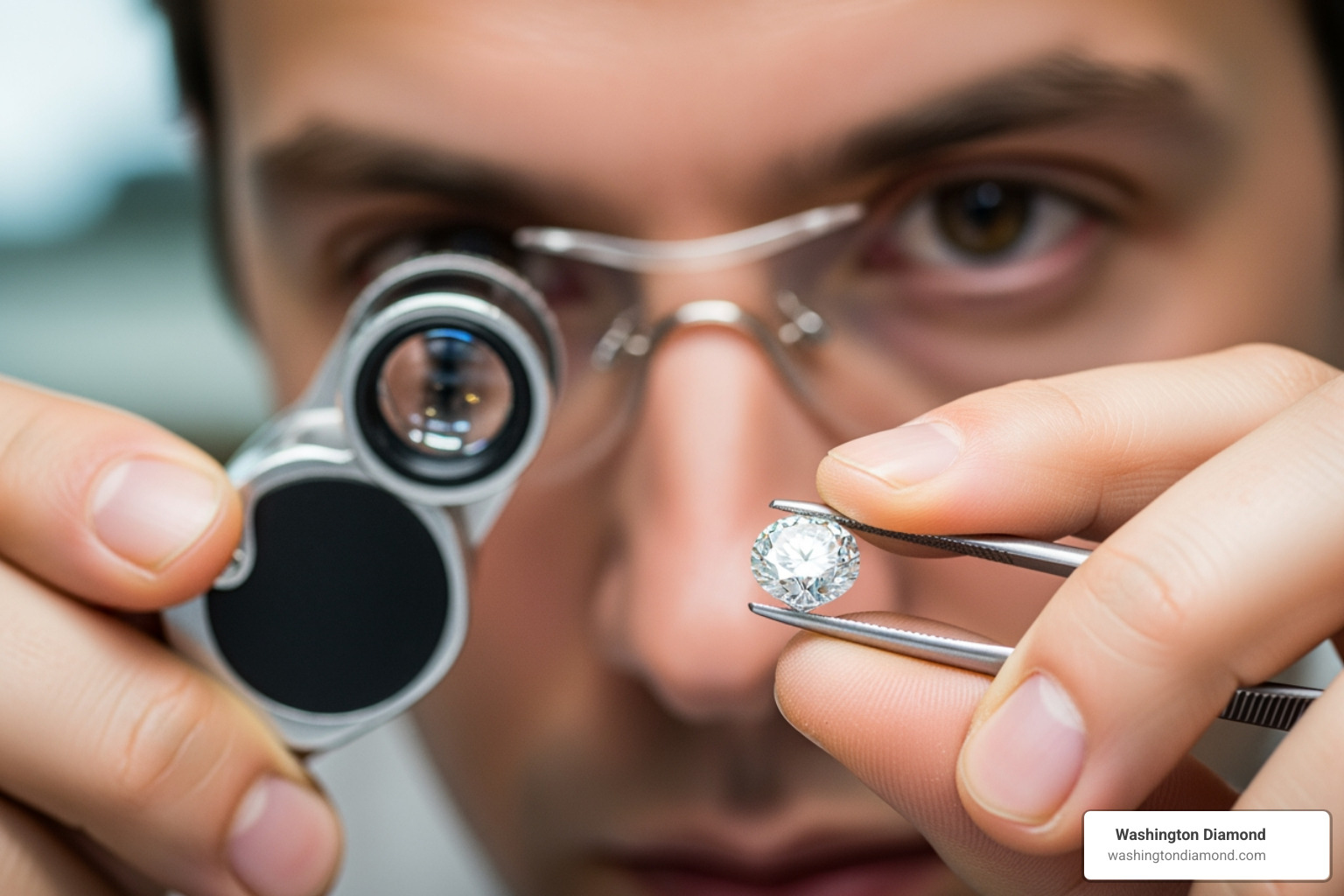 Diamond being inspected with a loupe - get diamond appraised