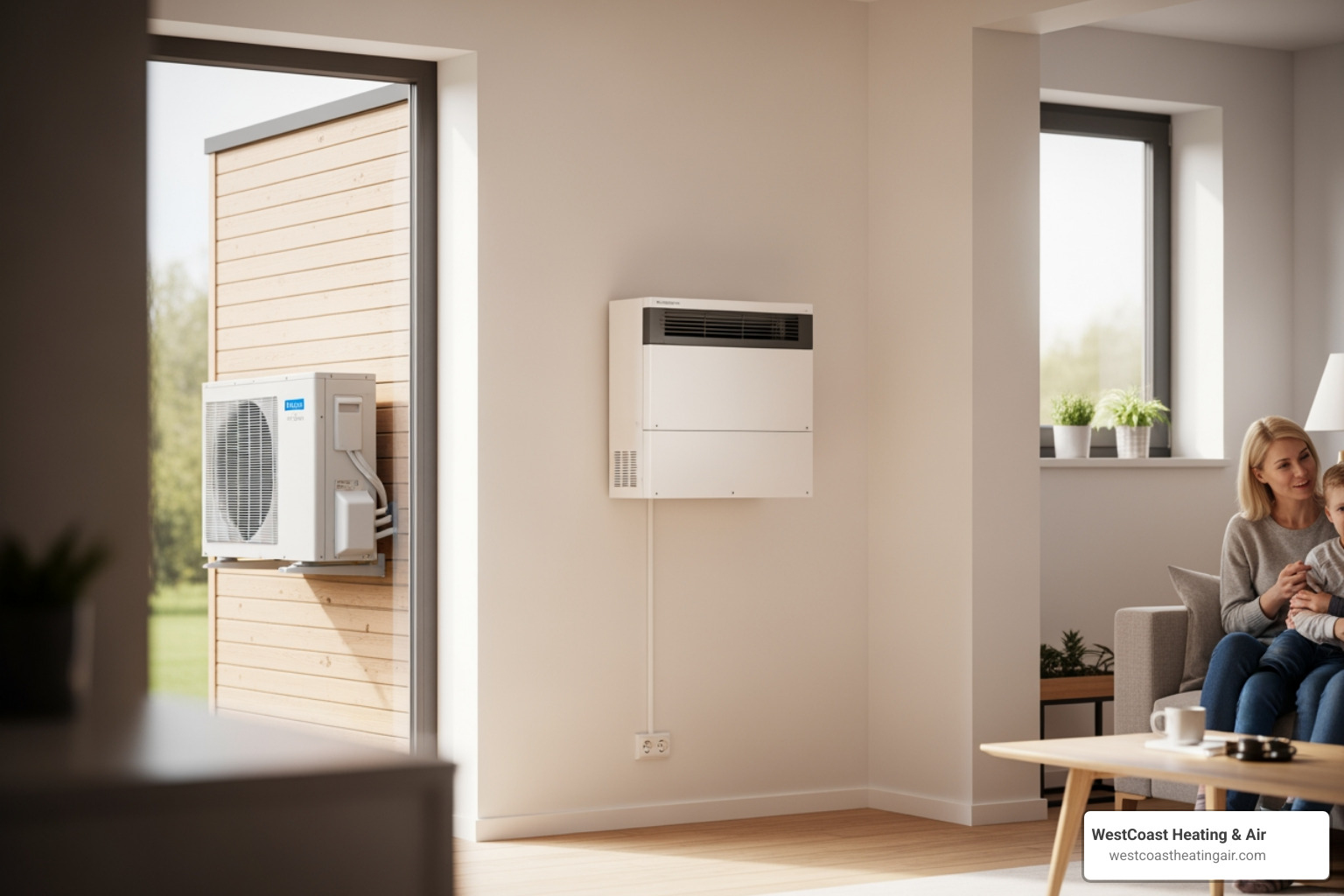 Infographic showing how ductless heat pumps work: outdoor unit extracts heat from outside air, transfers it through refrigerant lines to indoor unit, which distributes warm air into room; includes comparison of single-zone versus multi-zone configurations with cost-saving benefits and typical installation timeline - affordable ductless heating installation in tacoma, wa Infographic showing how ductless heat pumps work: outdoor unit extracts heat from outside air, transfers it through refrigerant lines to indoor unit, which distributes warm air into room; includes comparison of single-zone versus multi-zone configurations with cost-saving benefits and typical installation timeline - affordable ductless heating installation in tacoma, wa