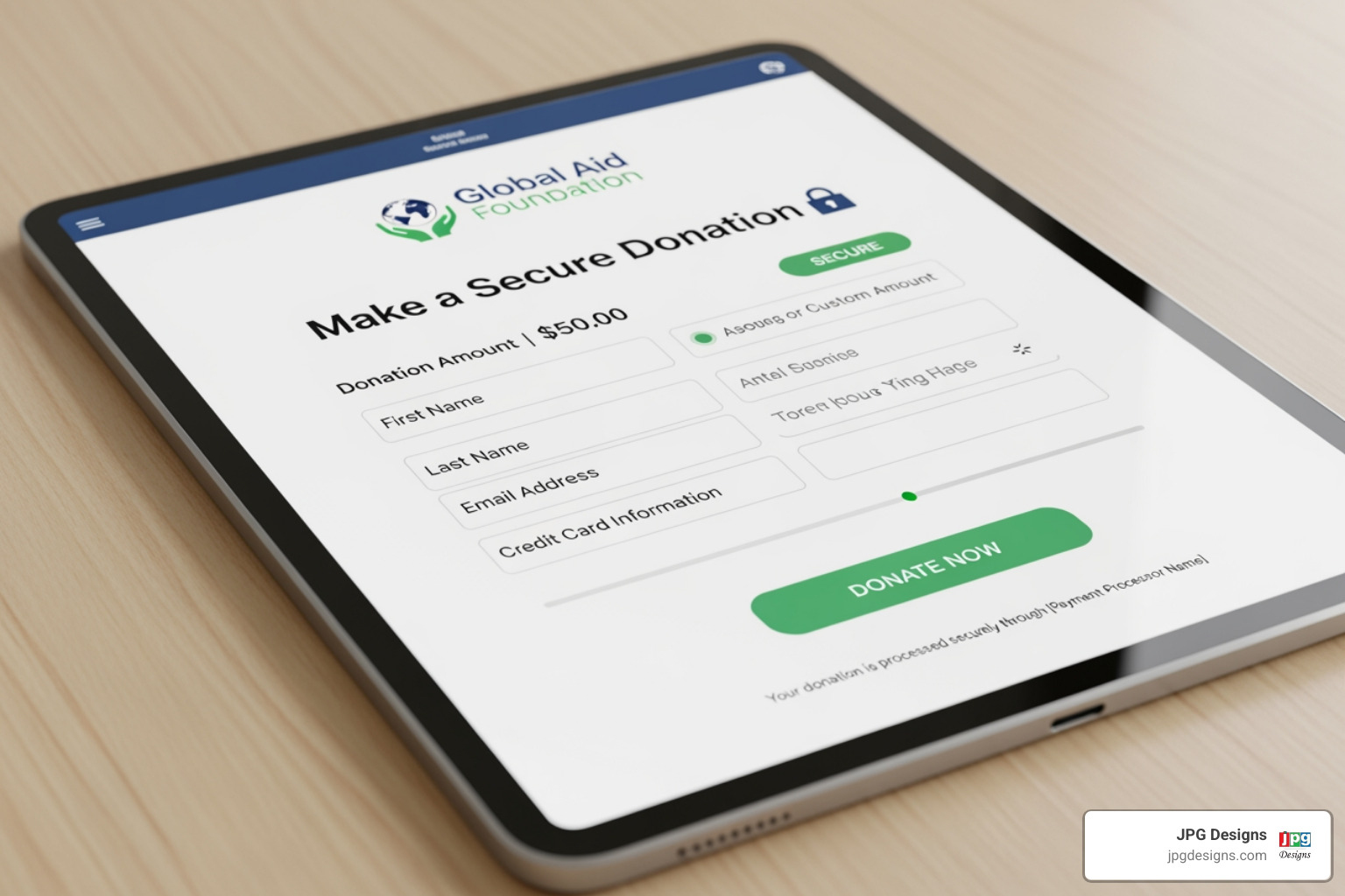 Secure donation page on tablet - accept online donations Secure donation page on tablet - accept online donations