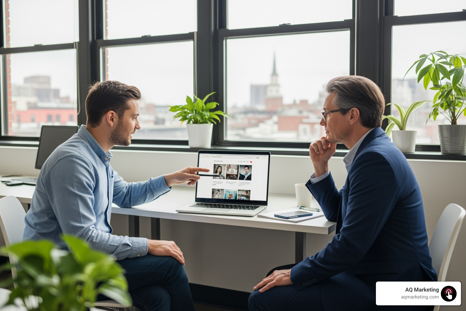 developer and a client collaborating over a website design on a screen in a bright office setting in Massachusetts - small business website developer developer and a client collaborating over a website design on a screen in a bright office setting in Massachusetts - small business website developer