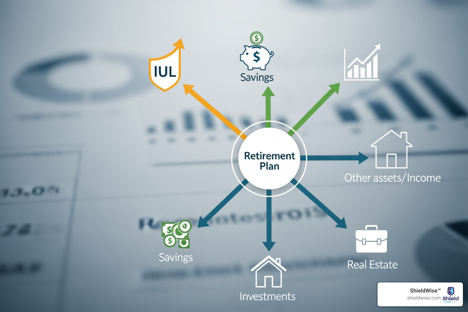 diagram showing IUL components - how iul fits into overall retirement plan