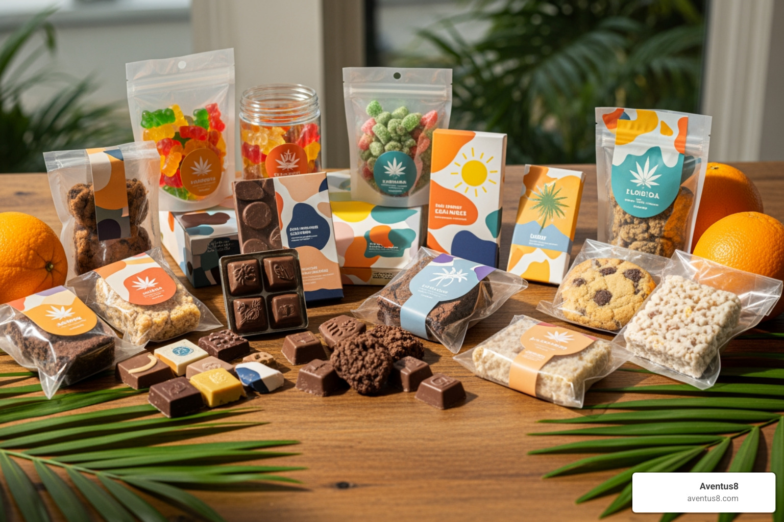 comparing compliant, plain edible packaging with illegal, candy-like packaging - Legal edibles Florida