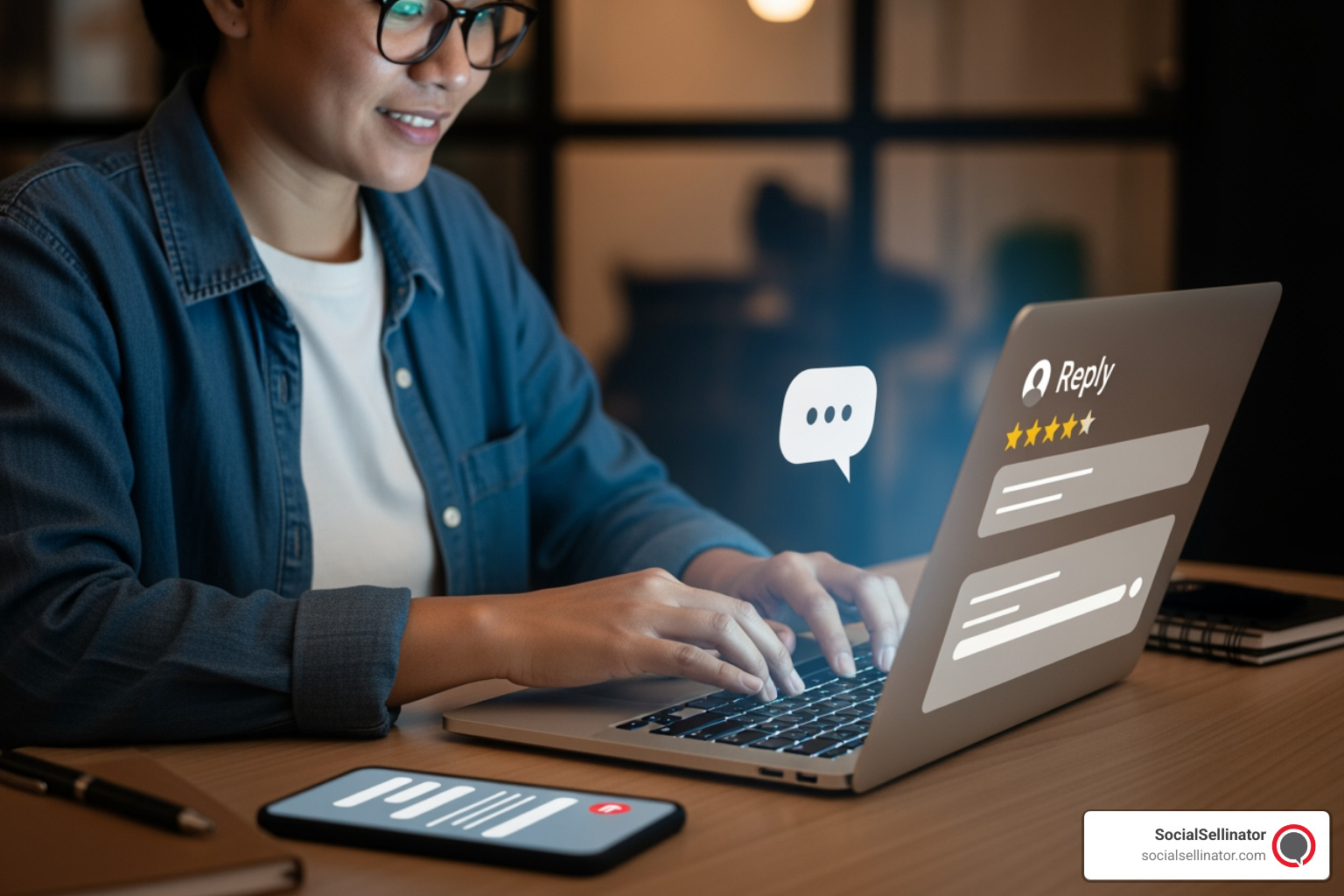 A person thoughtfully crafting a response to a negative online review - How to reply reviews?