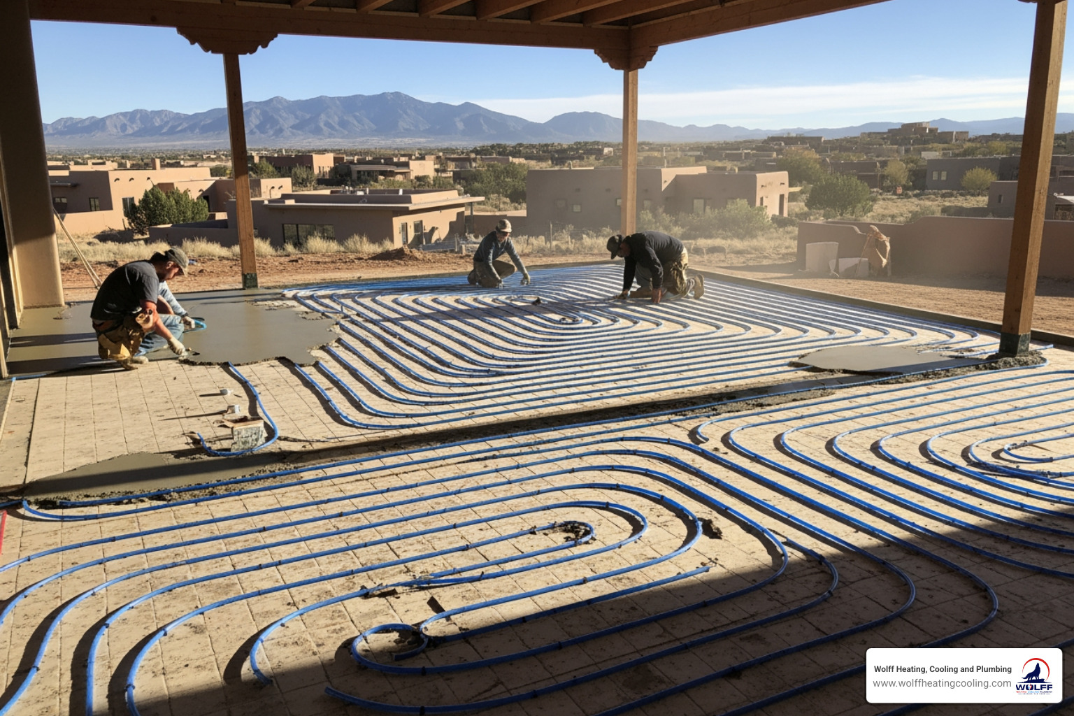 infographic showing how radiant heat rises from floor to warm objects and people evenly throughout a room, with arrows indicating heat flow from floor tubes upward through furniture and air - radiant in-floor heating bernalillo nm infographic showing how radiant heat rises from floor to warm objects and people evenly throughout a room, with arrows indicating heat flow from floor tubes upward through furniture and air - radiant in-floor heating bernalillo nm