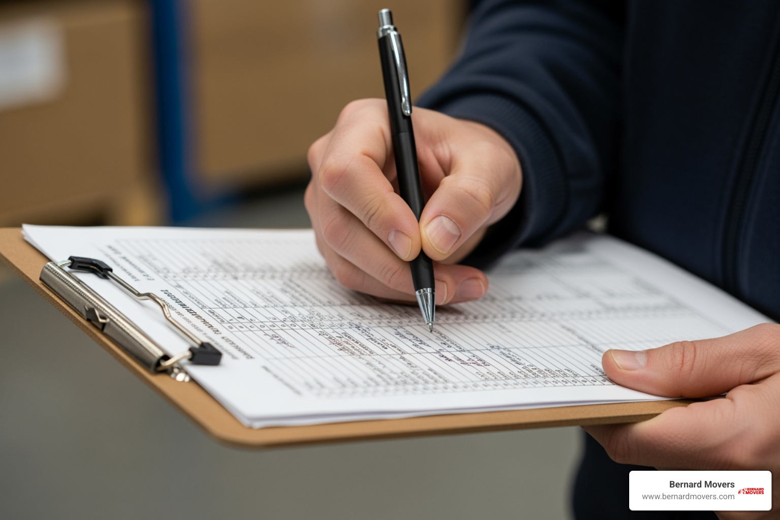 person creating a detailed inventory list on a clipboard - residential moving quote