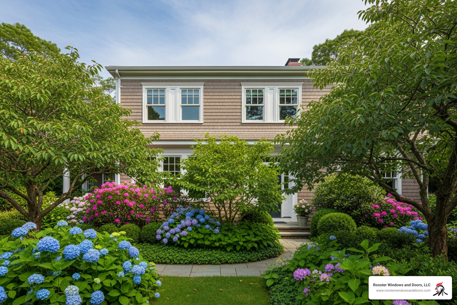 Classic Colonial or Craftsman home exterior showcasing twin double-hung windows - twin double hung windows