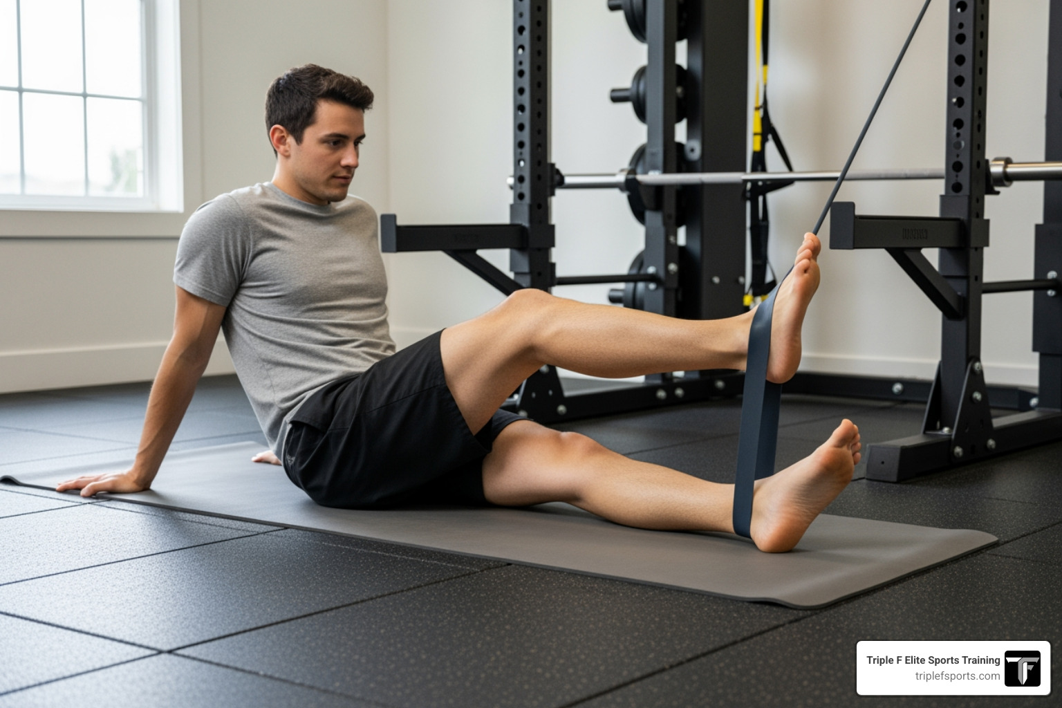person doing resistance band ankle exercise - Ankle sprain physical therapy person doing resistance band ankle exercise - Ankle sprain physical therapy