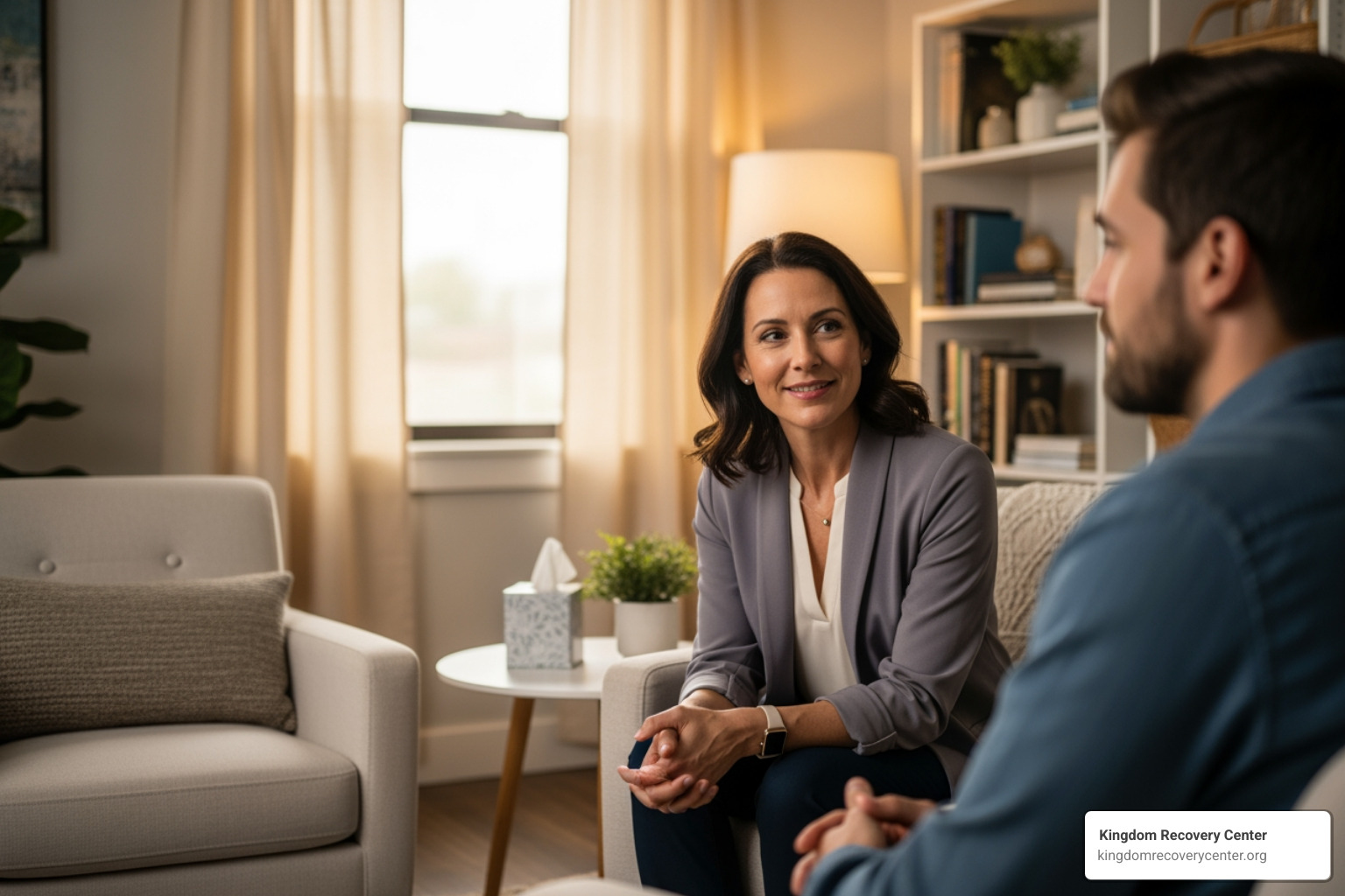 compassionate therapist in a one-on-one counseling session - outpatient addiction treatment center East Tennessee