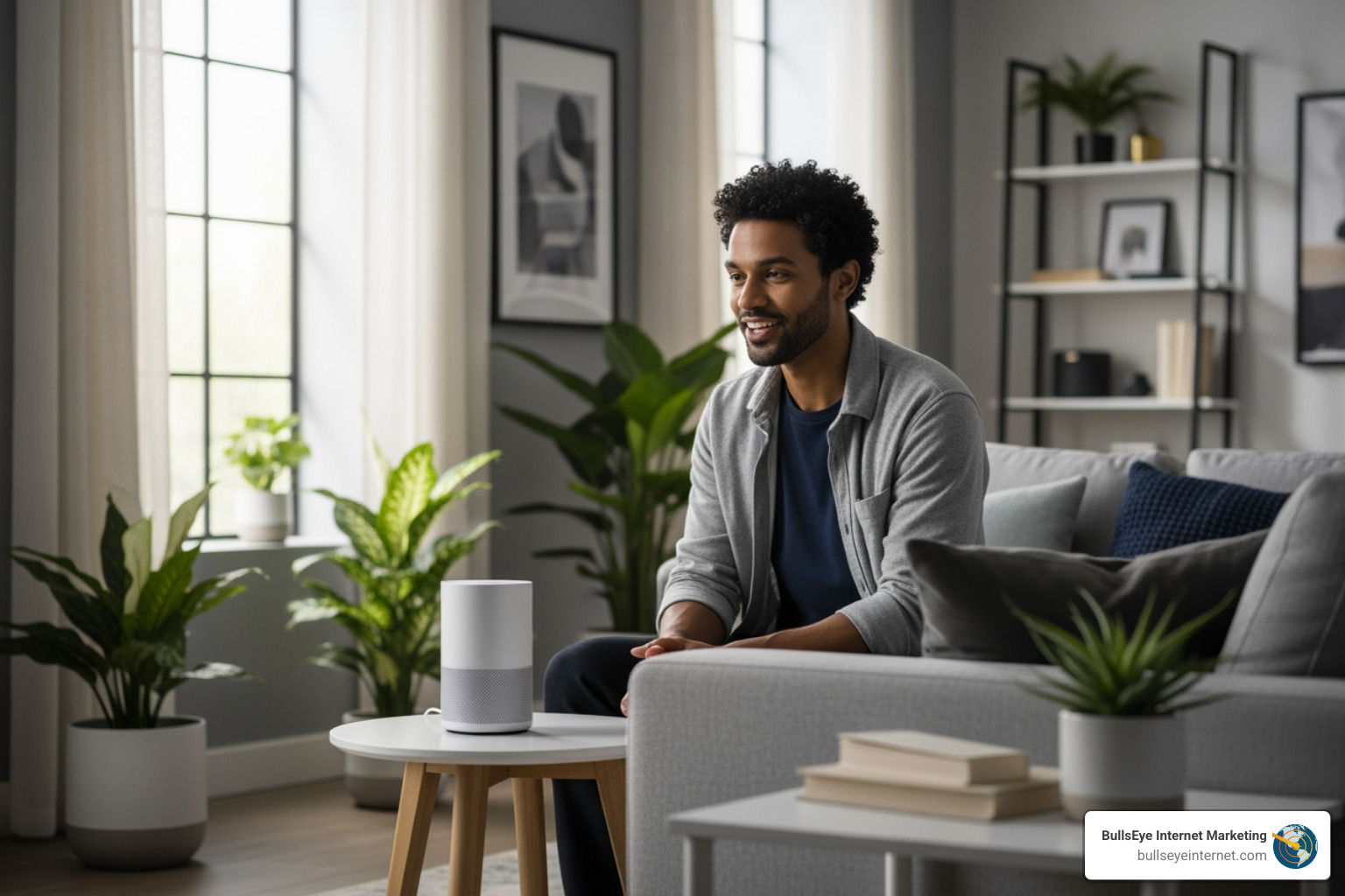a person using voice search on a smart speaker - local seo palm beach county a person using voice search on a smart speaker - local seo palm beach county