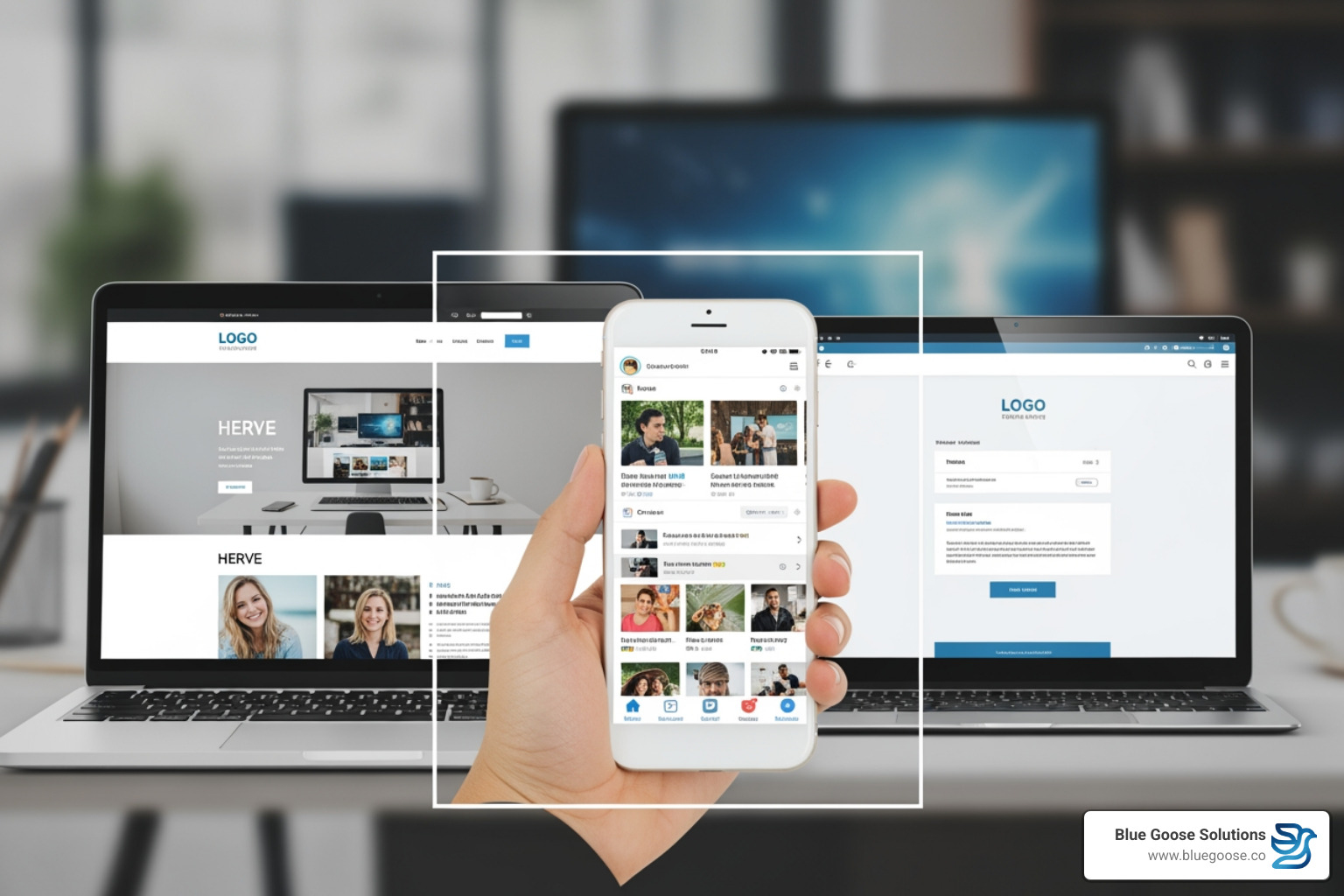 collage of digital marketing channels (social media feed, website, email) - nonprofit marketing