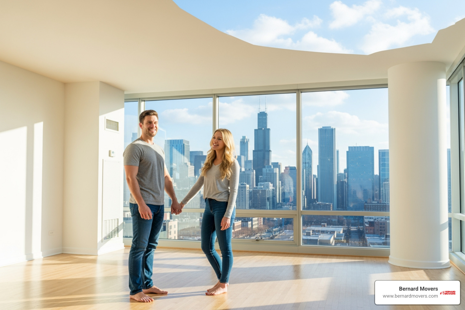 Happy couple in new Chicago apartment - Hourly movers Chicago