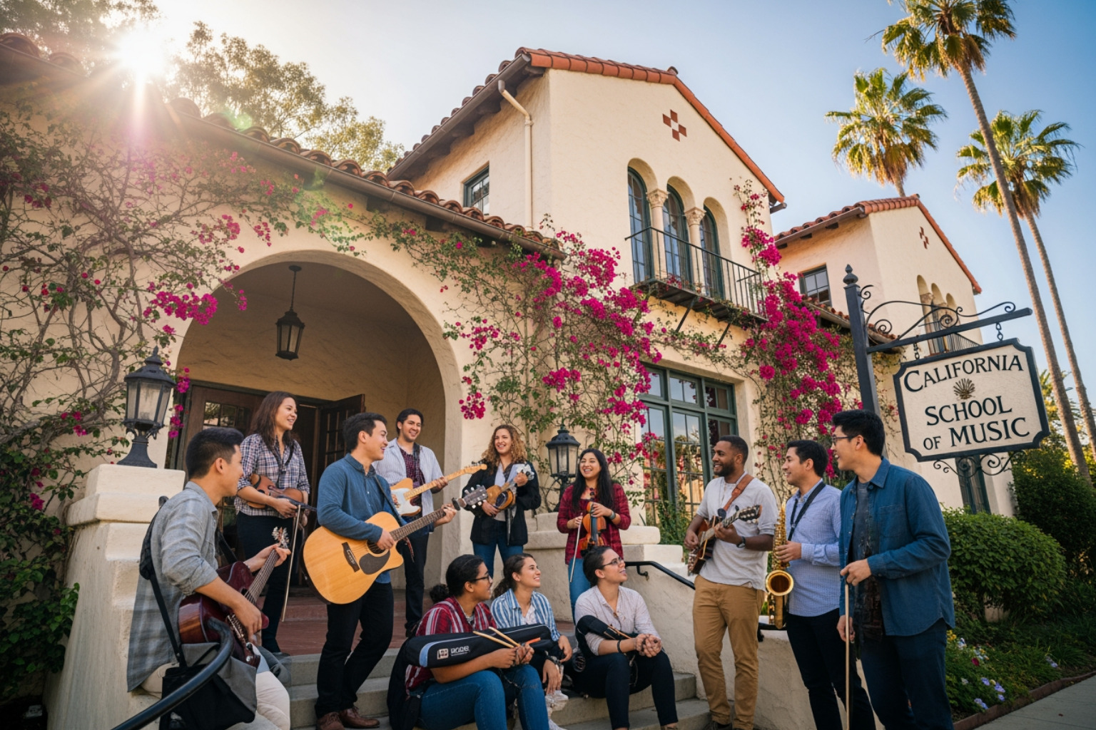 The exterior of the be natural music studio in cupertino, showcasing a welcoming entrance and vibrant signage - music school california