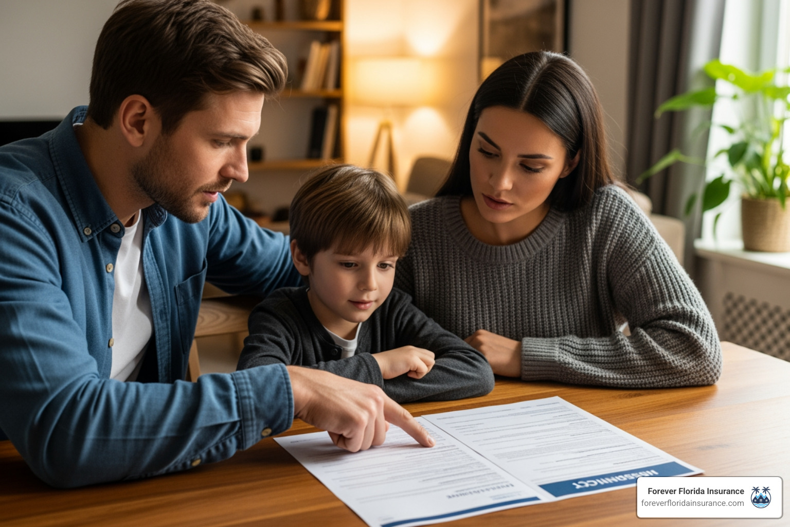family looking at an insurance policy document - homeowners insurance pembroke pines fl