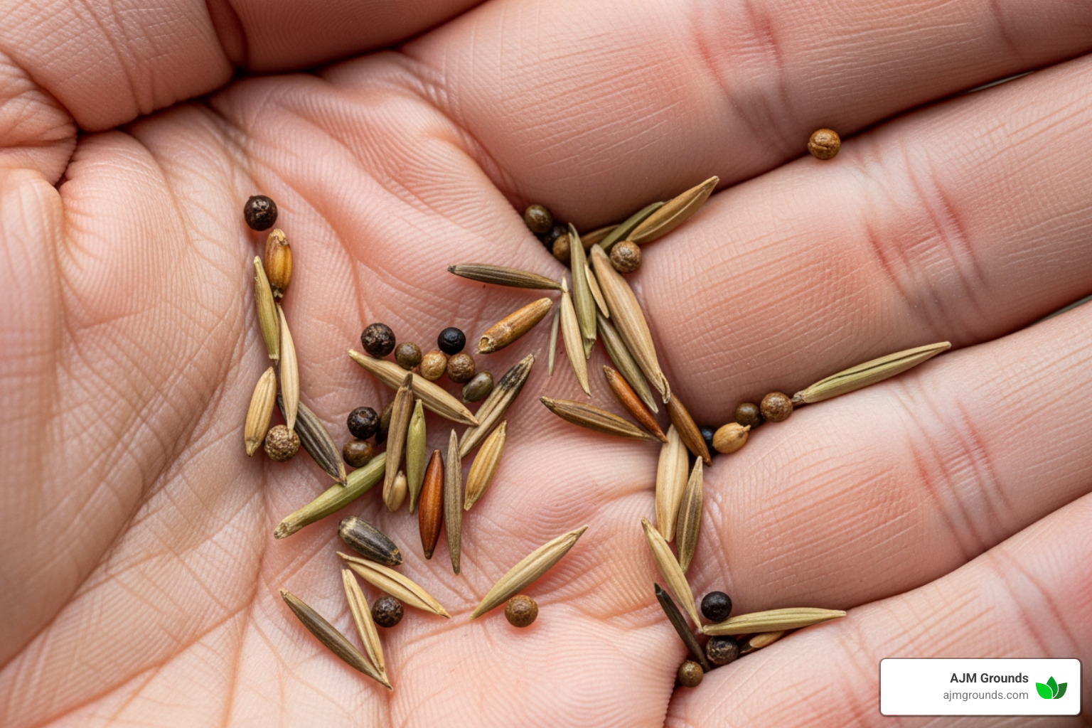 different types of grass seed in hand - growing grass from seed