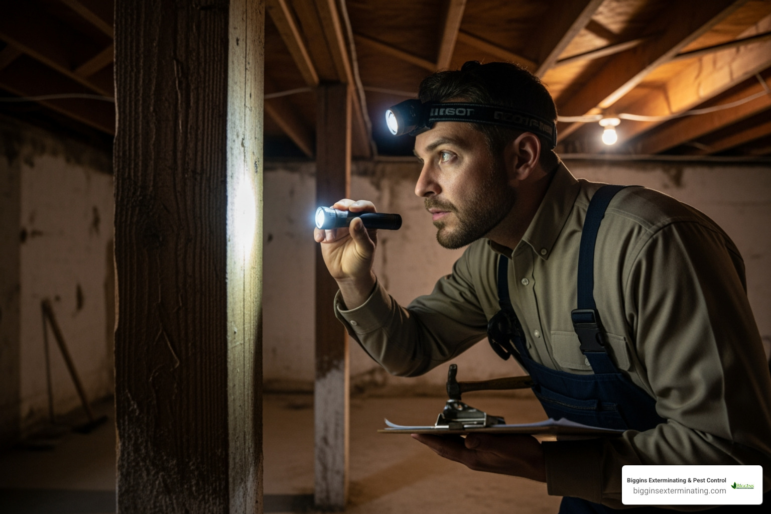 exterminator inspecting basement - termite exterminator Billerica MA