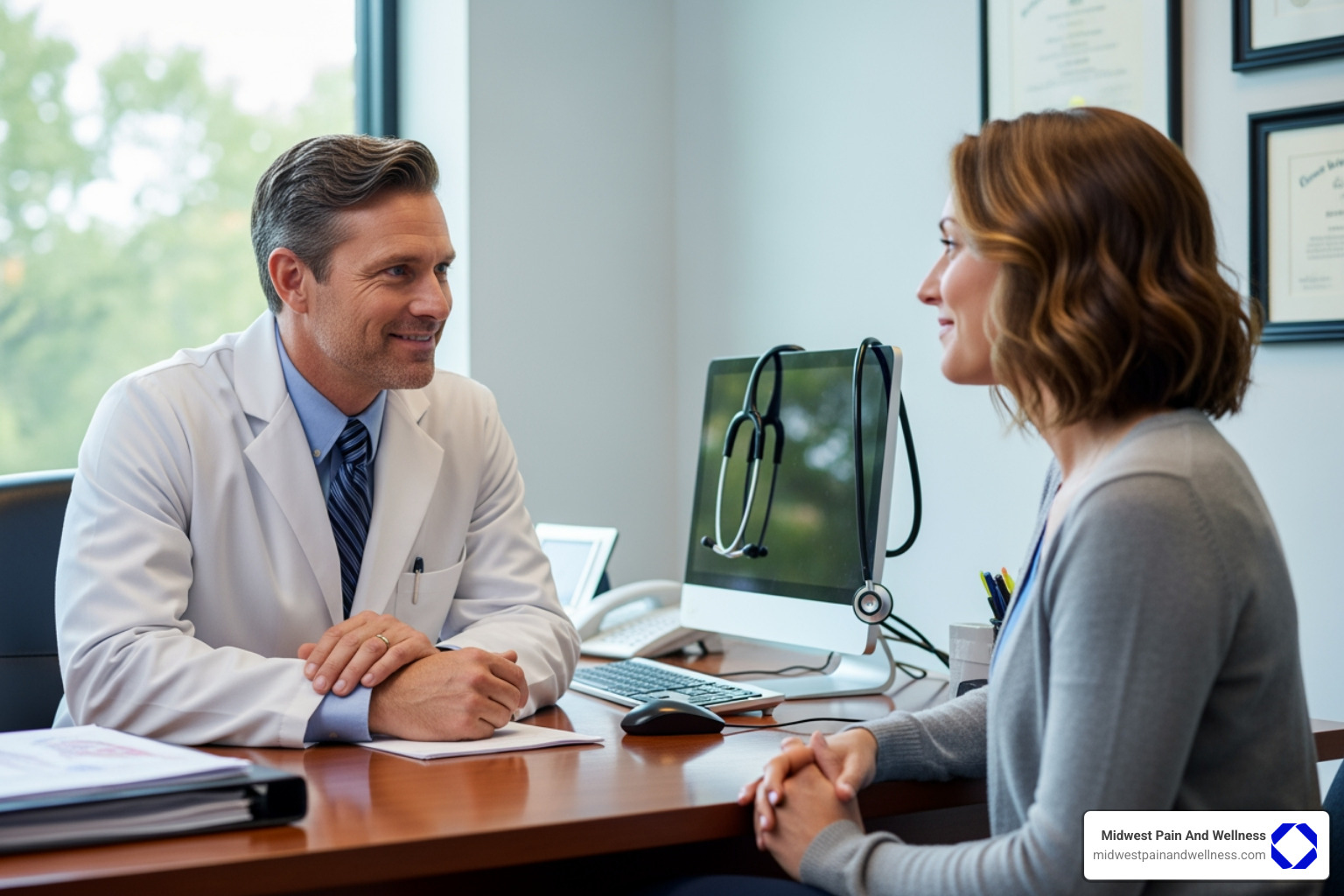 doctor compassionately consulting with patient - spinal cord stimulator chicago ridge