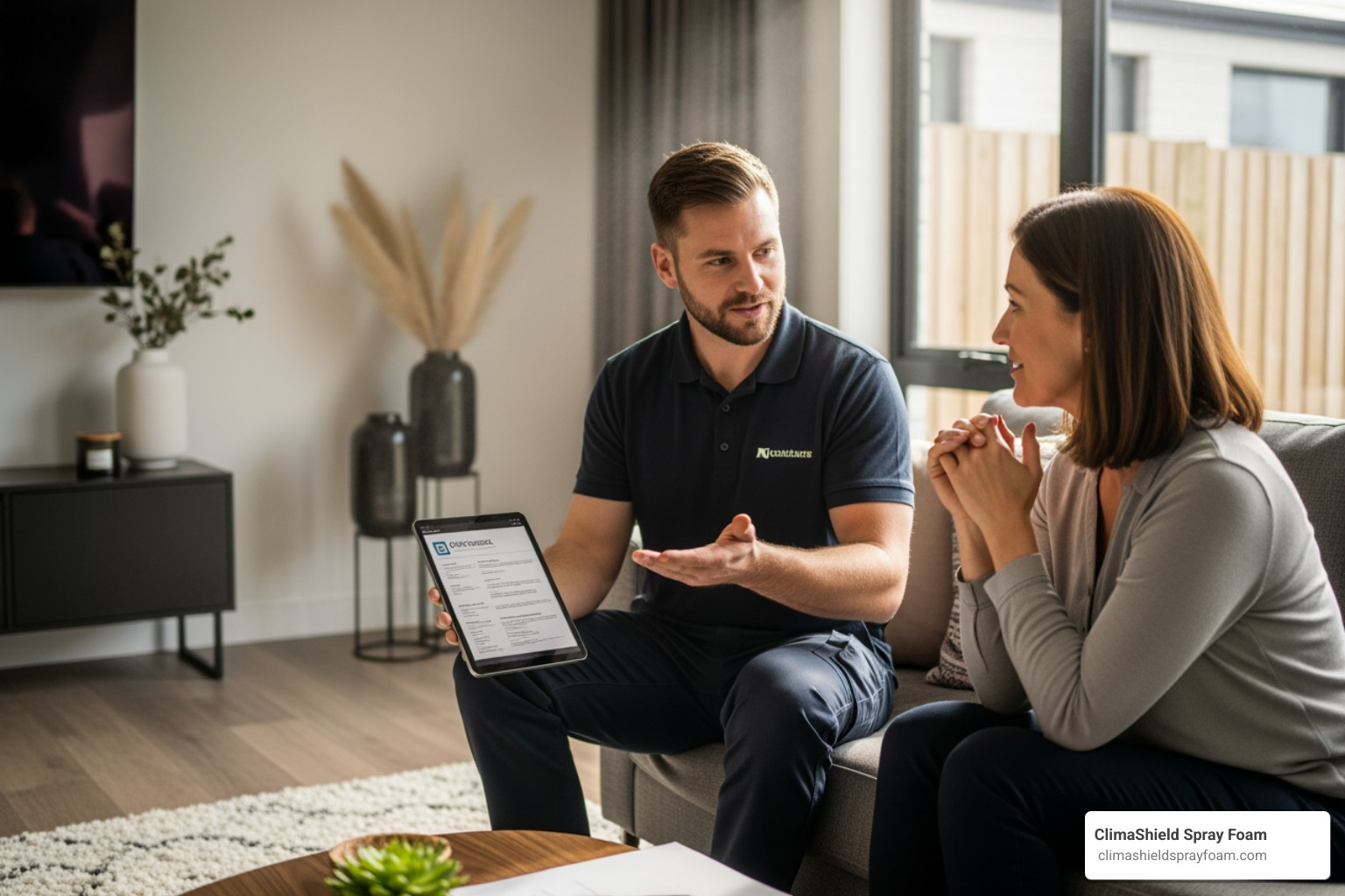 insulation professional providing a quote to a homeowner - average insulation cost