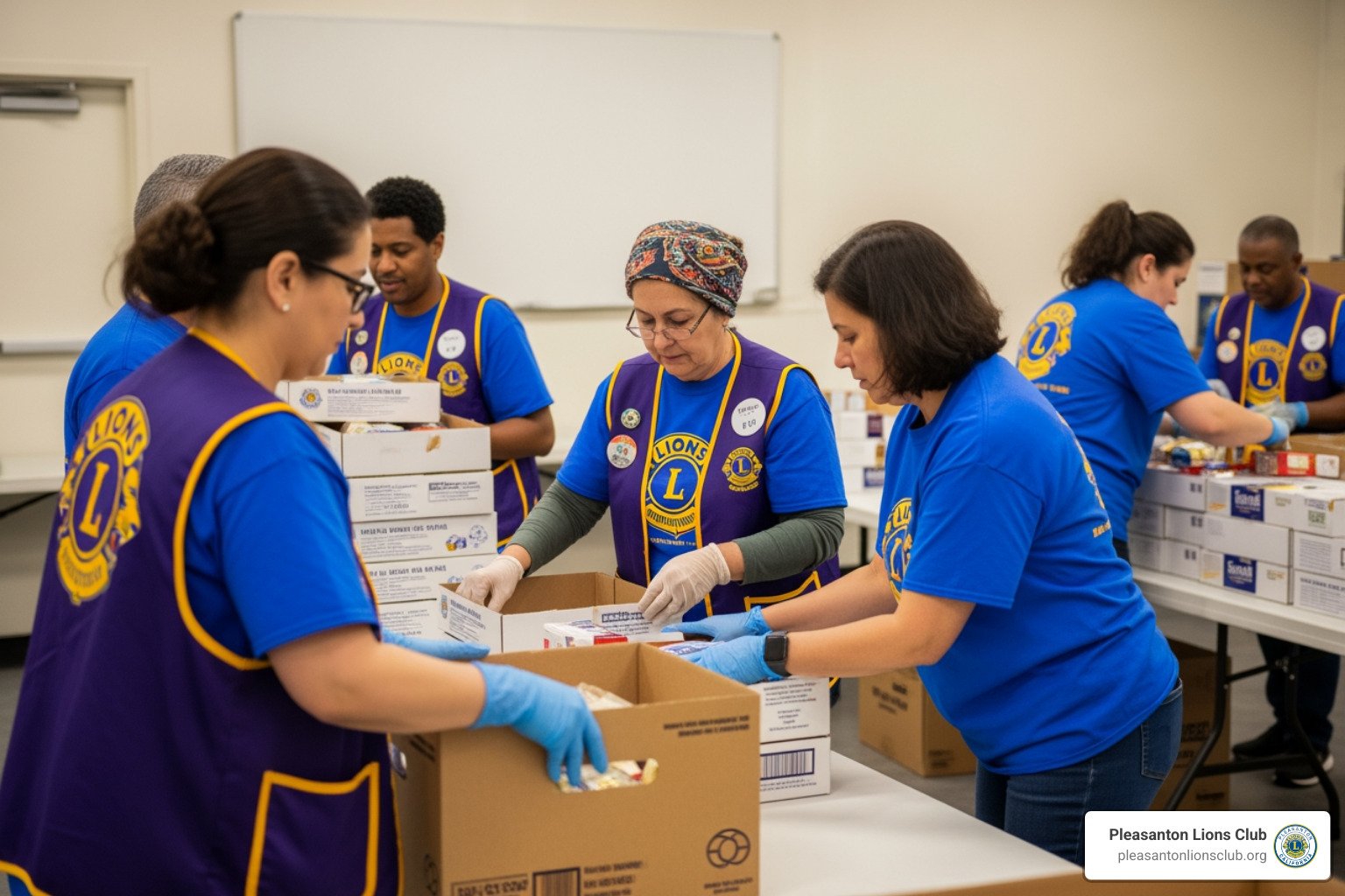 Pleasanton Lions Club volunteers packing food boxes - Volunteer Pleasanton CA Pleasanton Lions Club volunteers packing food boxes - Volunteer Pleasanton CA