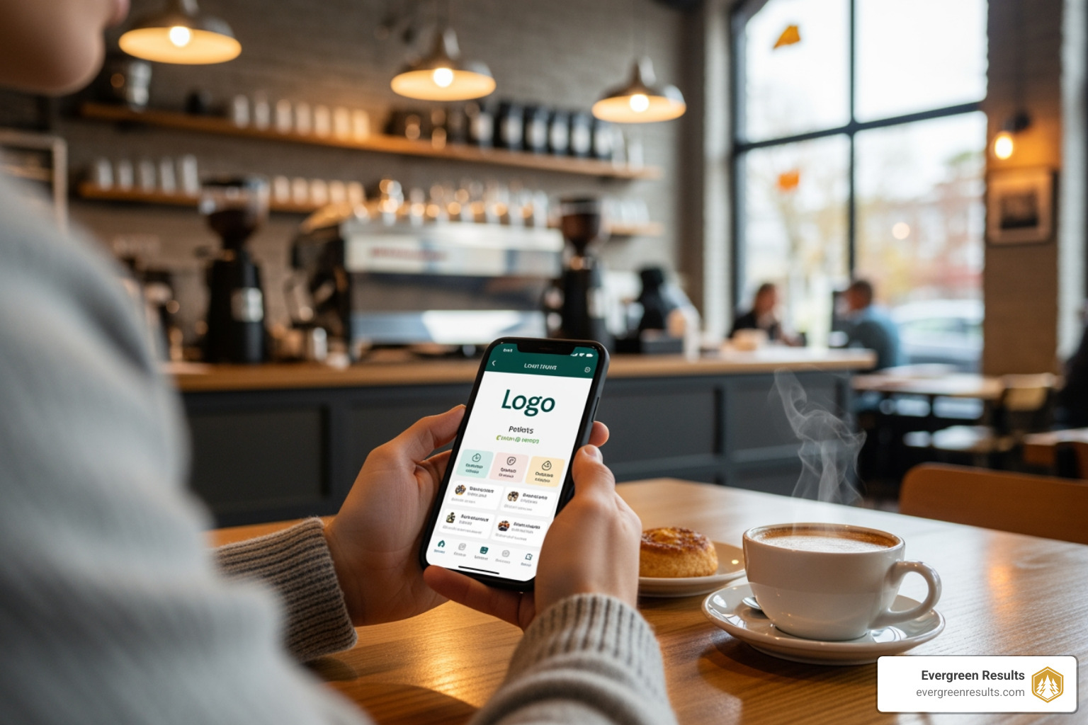 customer using loyalty app - coffee shop marketing