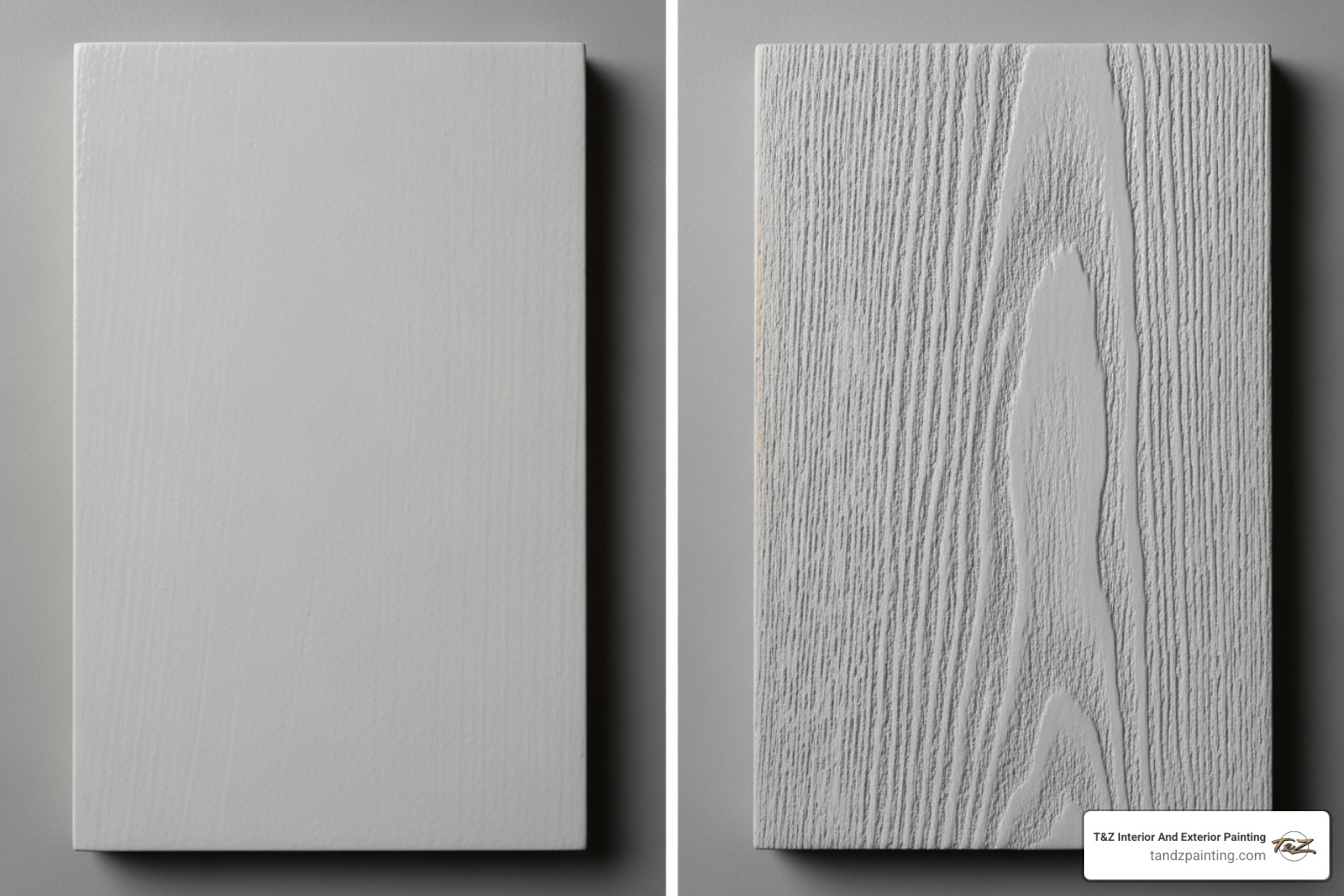 side-by-side comparison of painted closed-grain maple and painted open-grain oak - best wood for painted cabinets